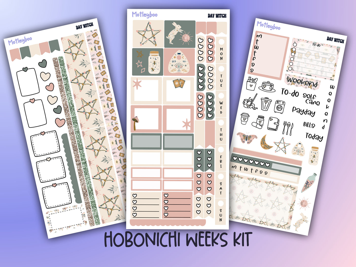 Hobonichi weeks, sticker kit, hobonichi planner, goth stickers, witch planner, hobonichi functional sticker, planner stickers, witch sticker