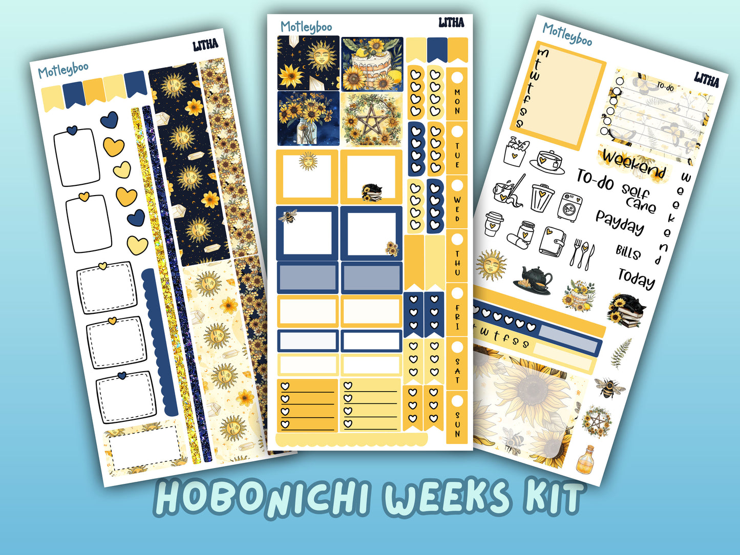 Hobonichi weeks, planner sticker kit, planner stickers, litha stickers, journal stickers, pagan stickers, summer solstice, midsummer