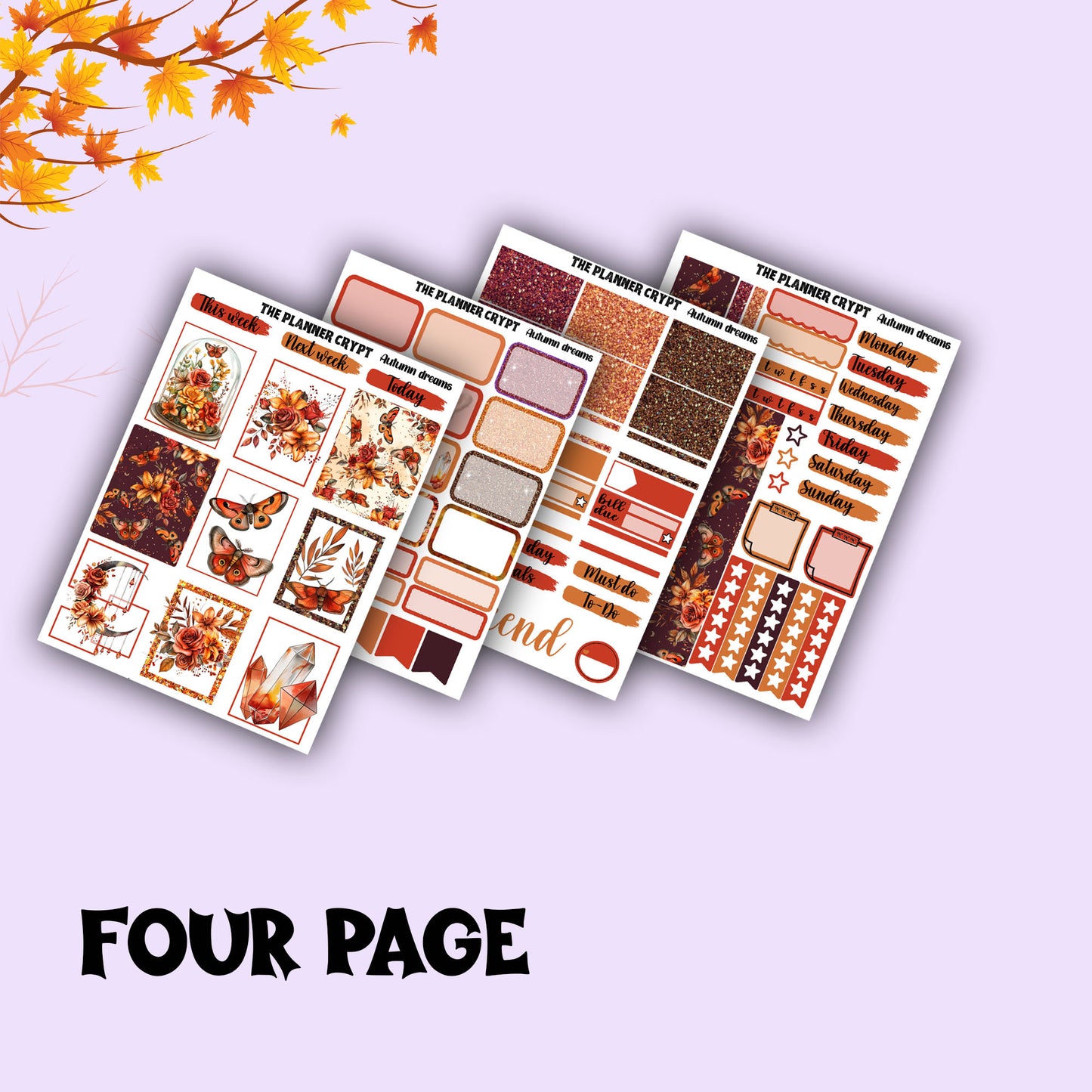 weekly planner, sticker kit, Autumn stickers, fall planner kit, planner stickers, vertical planner, goth planner