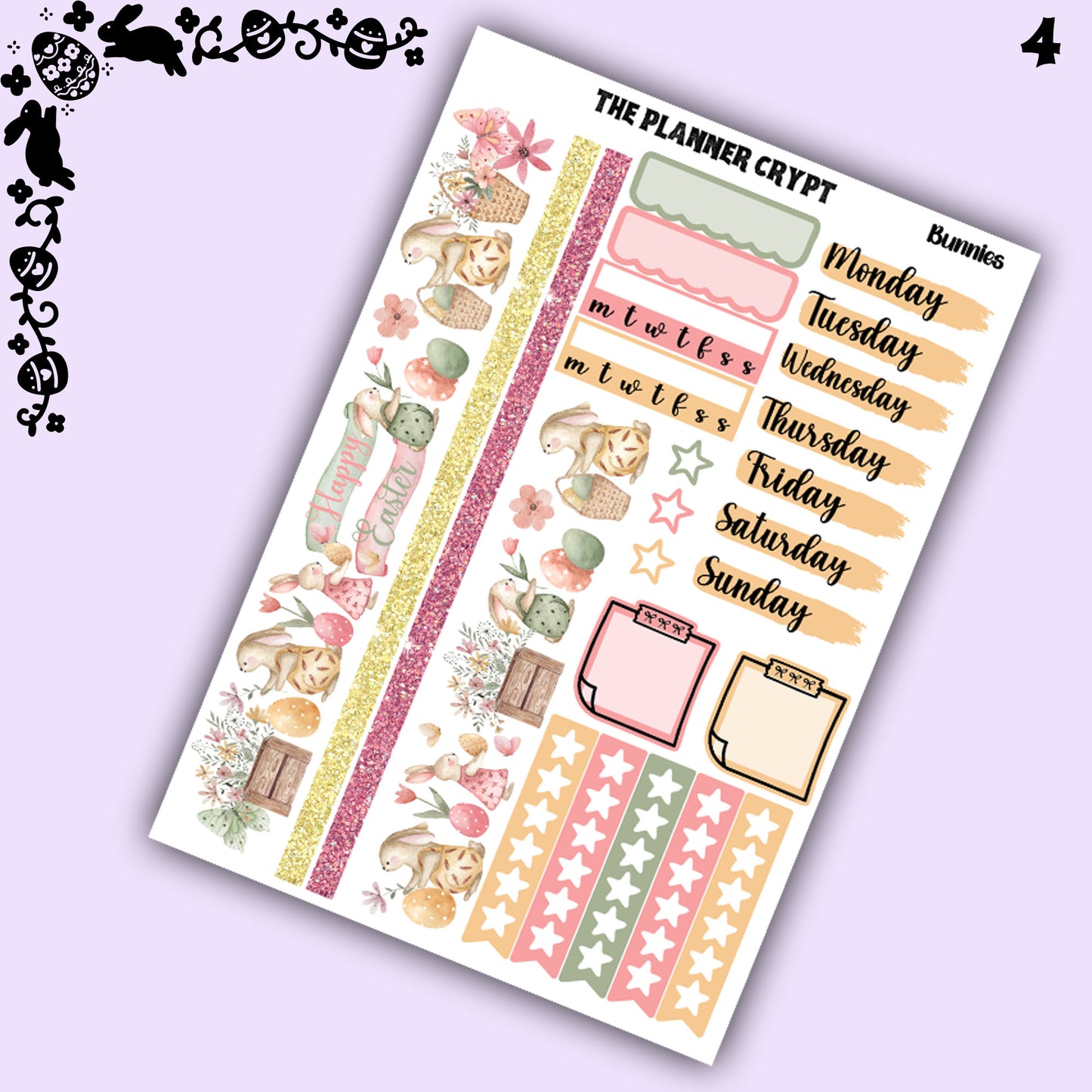 Easter weekly planner sticker kit, planner stickers, bunny stickers, vertical planner, journal stickers, planning stickers, easter eggs