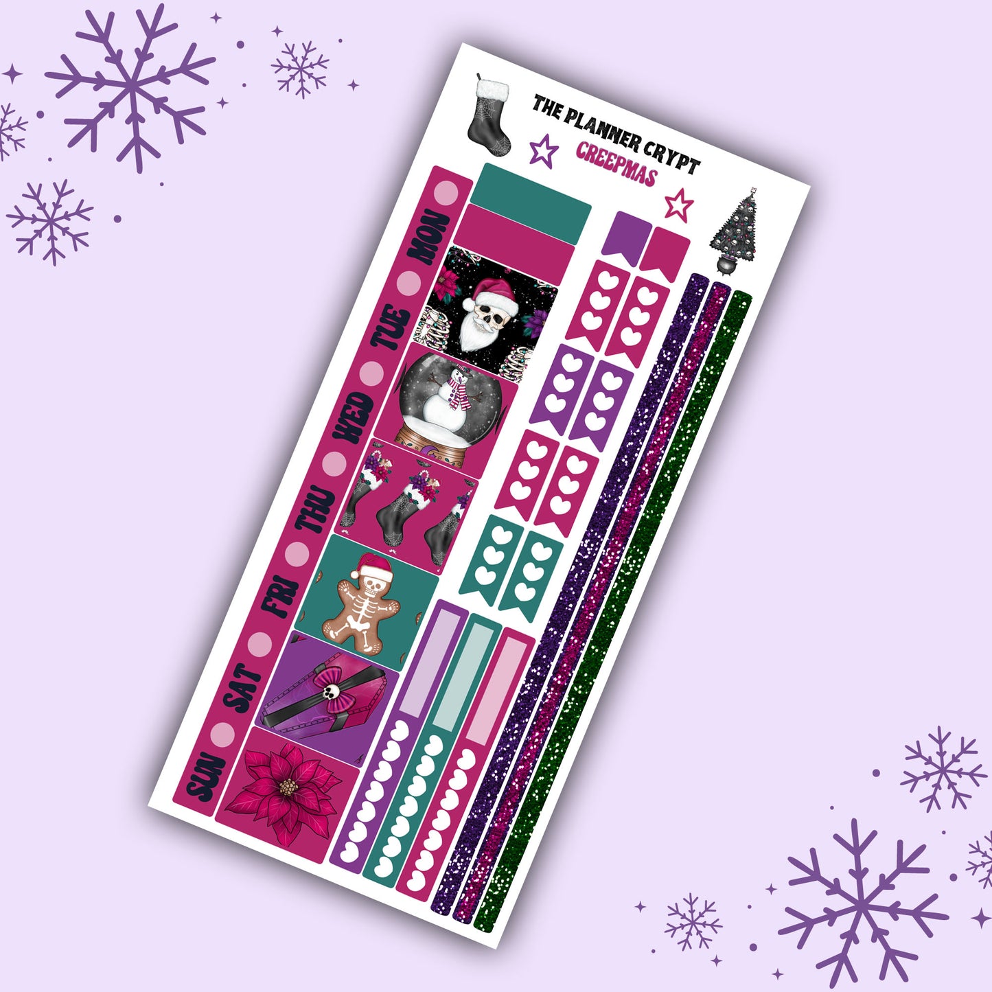 Hobonichi planner kit, Creepmas, 3 page kit, planner kit, cute stickers, winter, christmas, spooky