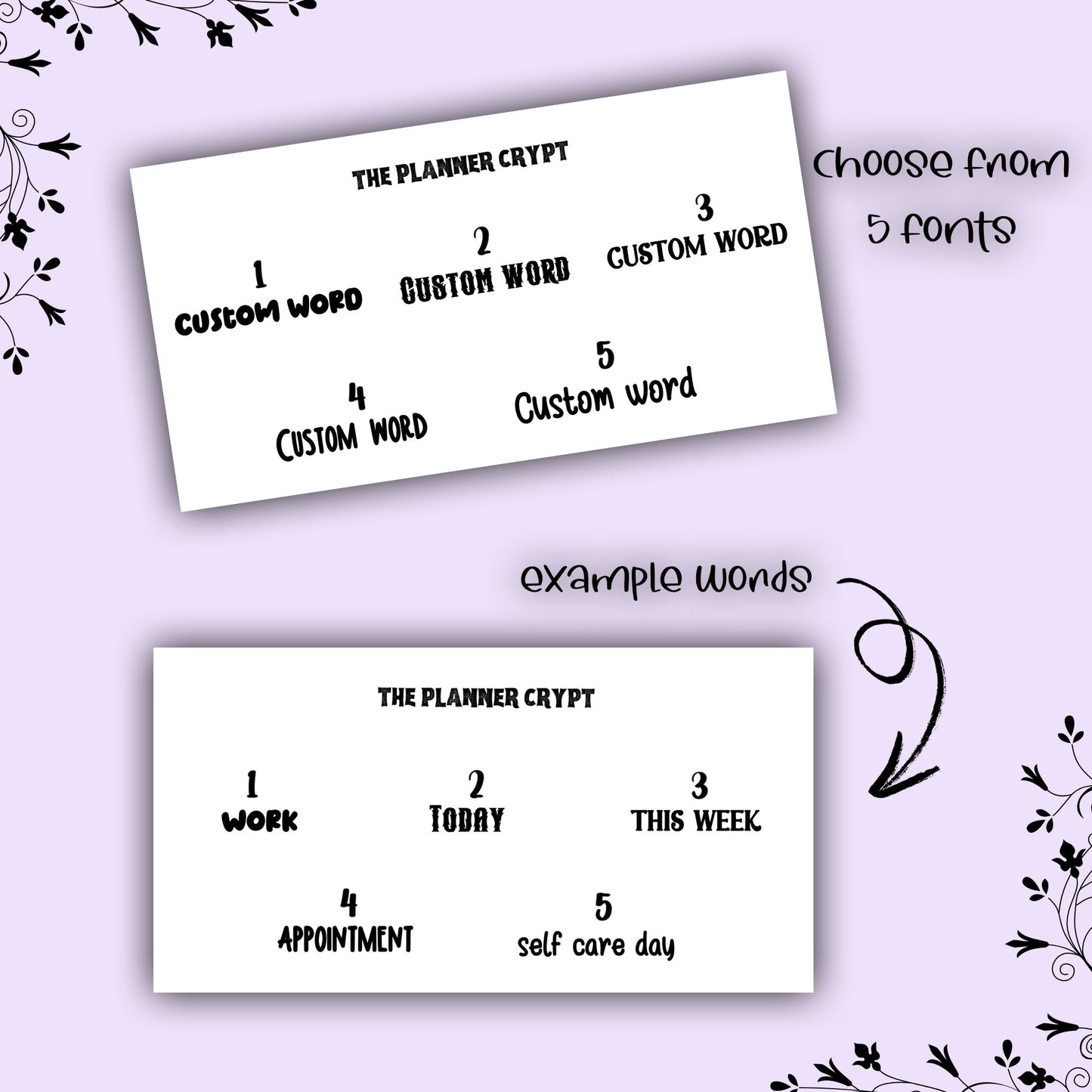 Custom word stickers, script word, planner stickers, vertical planner, small journal, functional stickers, weekly planner, hobo week