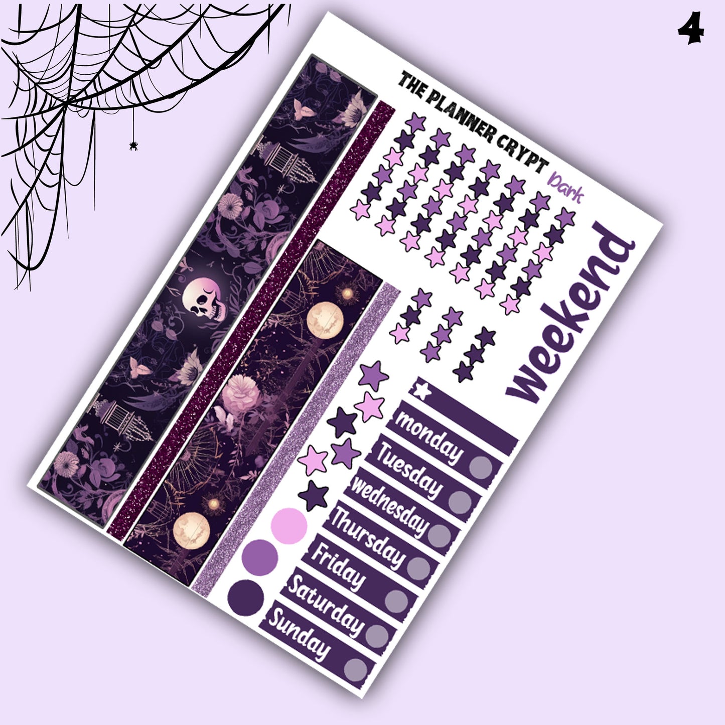 weekly planner, sticker kit, dark academia, planner stickers, sticker sheet, vertical planner, cute stickers, goth planner, goth stickers