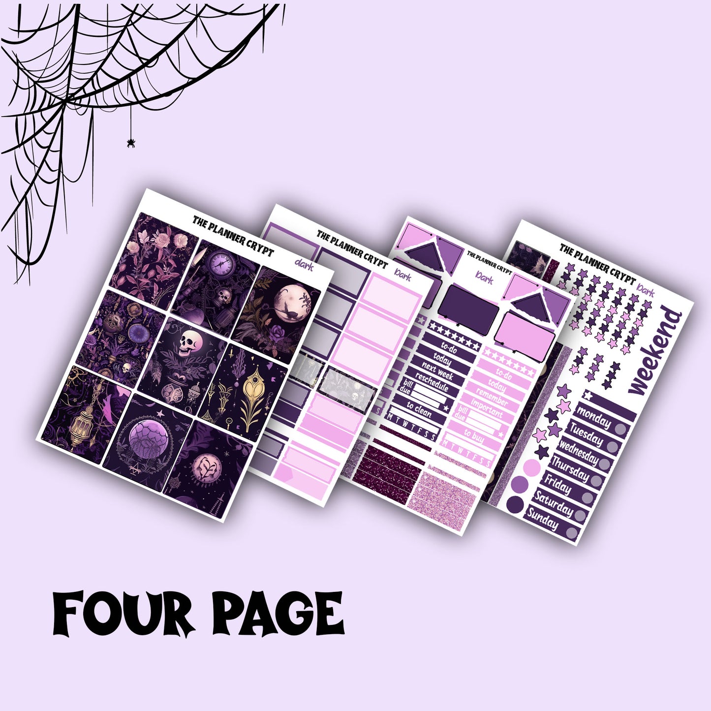 weekly planner, sticker kit, dark academia, planner stickers, sticker sheet, vertical planner, cute stickers, goth planner, goth stickers