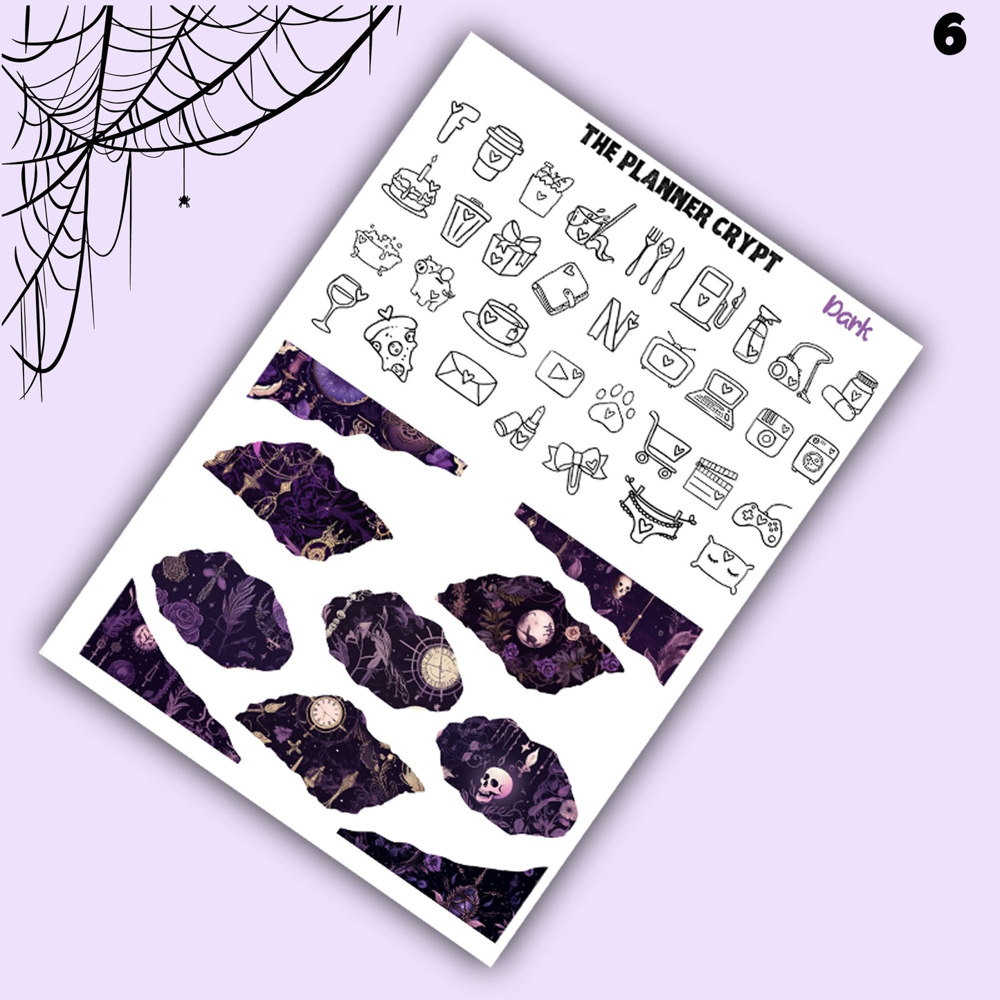 weekly planner, sticker kit, dark academia, planner stickers, sticker sheet, vertical planner, cute stickers, goth planner, goth stickers