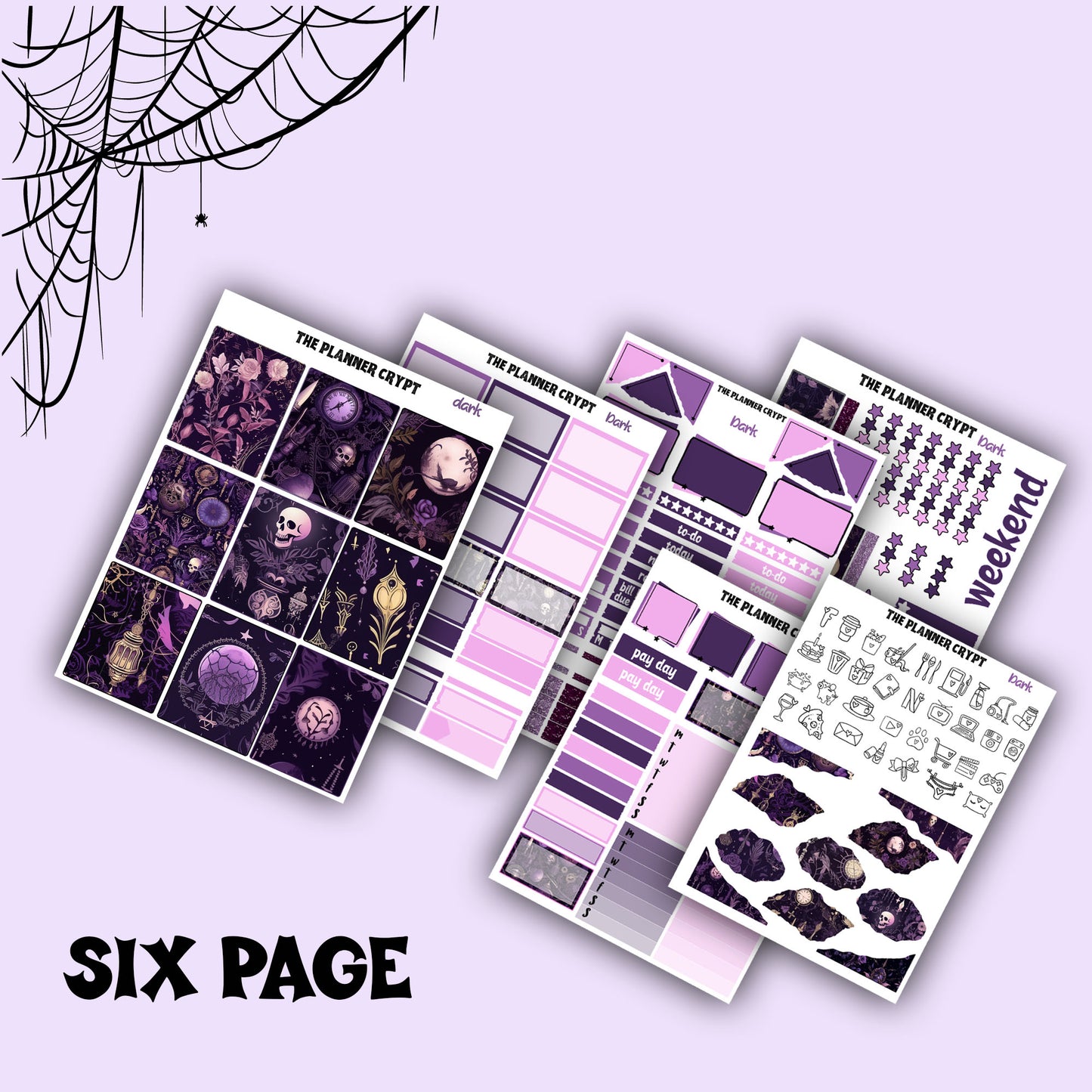 weekly planner, sticker kit, dark academia, planner stickers, sticker sheet, vertical planner, cute stickers, goth planner, goth stickers