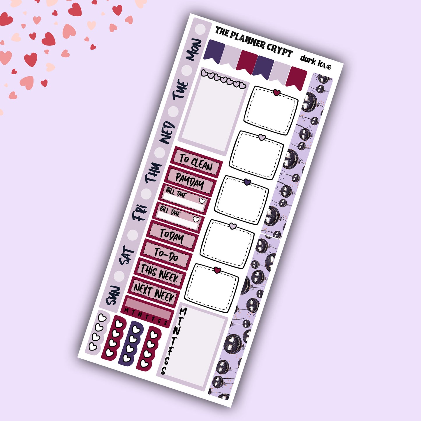 Valentines day Hobonichi weeks, weekly sticker kit, hobonichi planner, spooky love stickers, planner, functional sticker, dark love