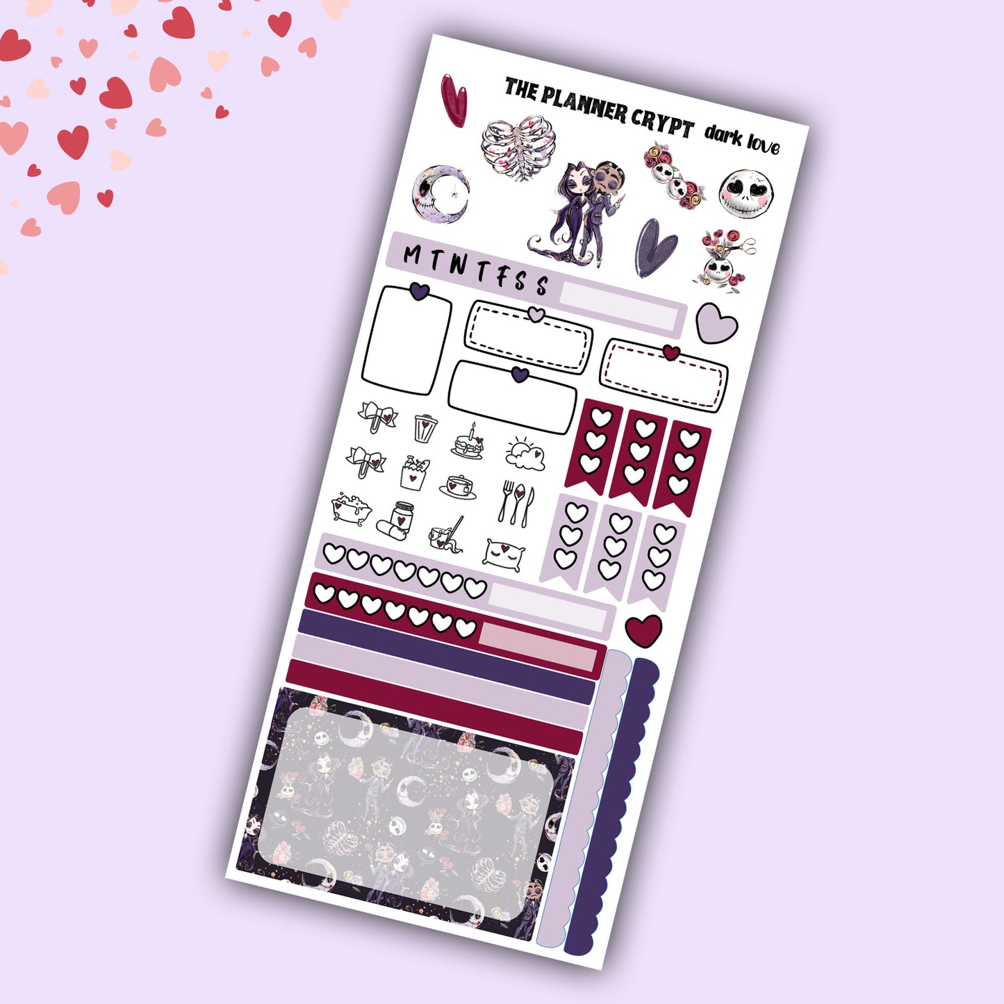 Valentines day Hobonichi weeks, weekly sticker kit, hobonichi planner, spooky love stickers, planner, functional sticker, dark love