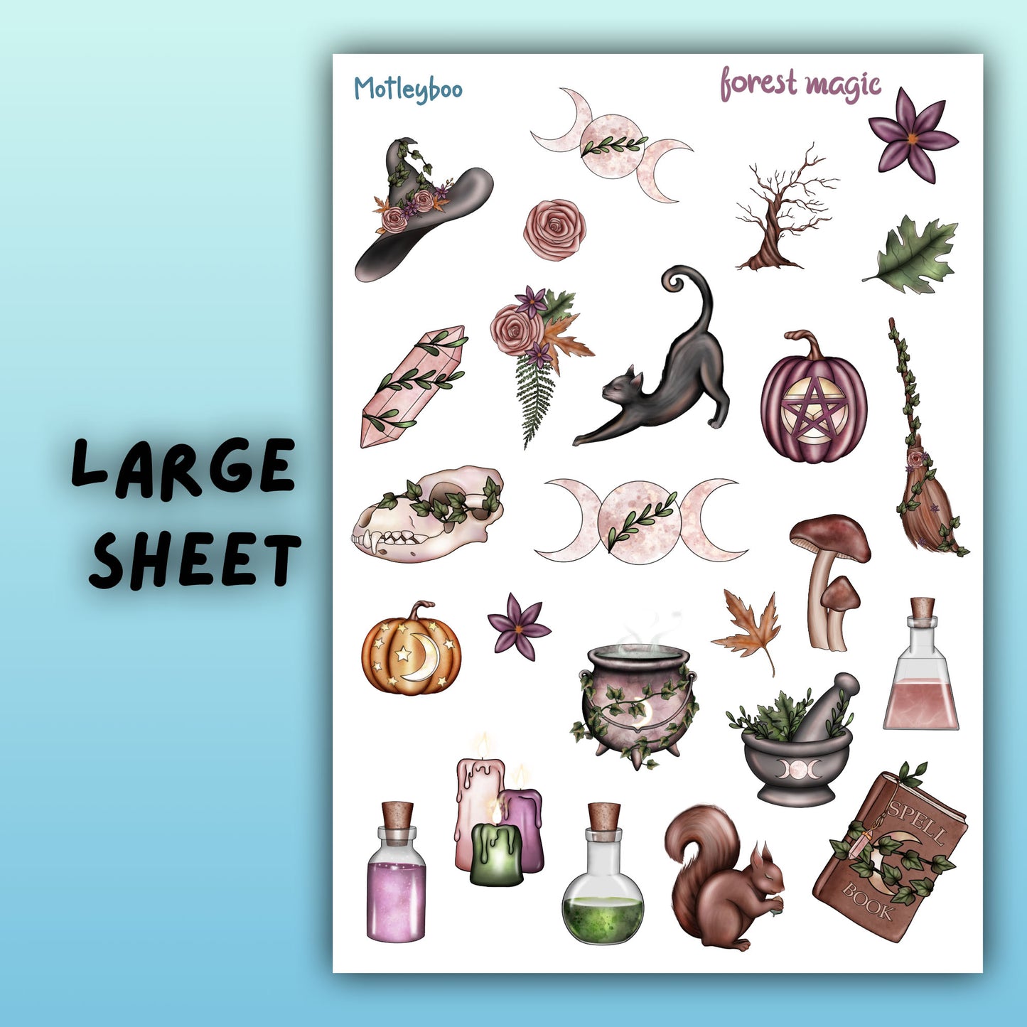 sticker sheet, planner stickers, vertical planner cute stickers, goth stickers, witch stickers, spooky stickers