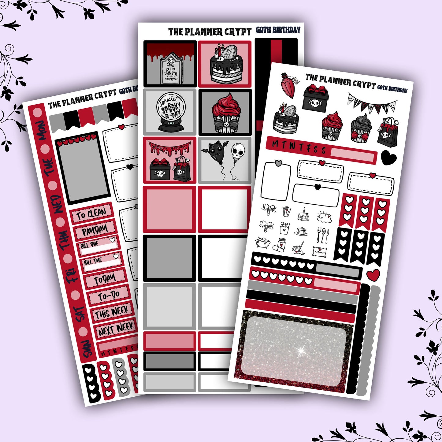 Hobonichi weeks weekly planner sticker kit, goth planner stickers, goth birthday