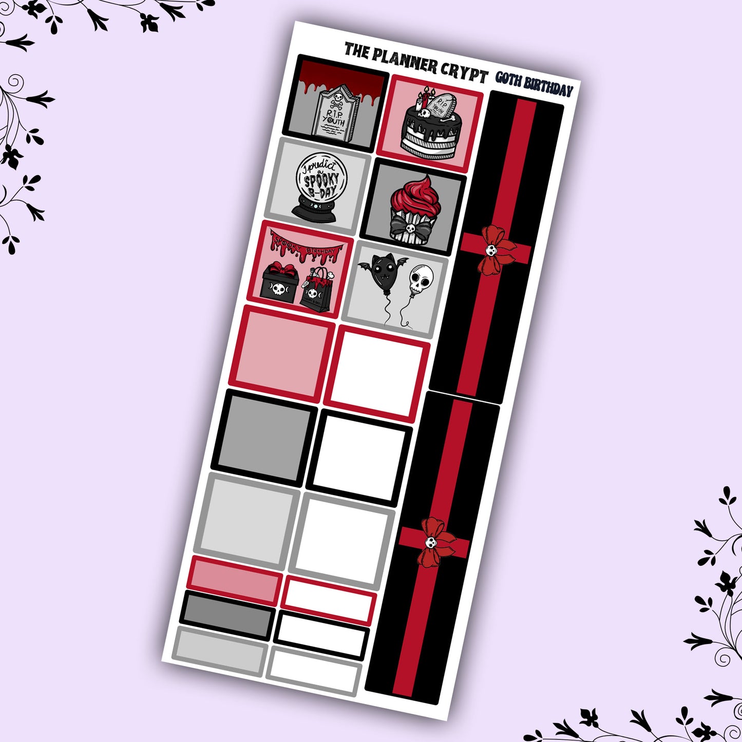 Hobonichi weeks weekly planner sticker kit, goth planner stickers, goth birthday