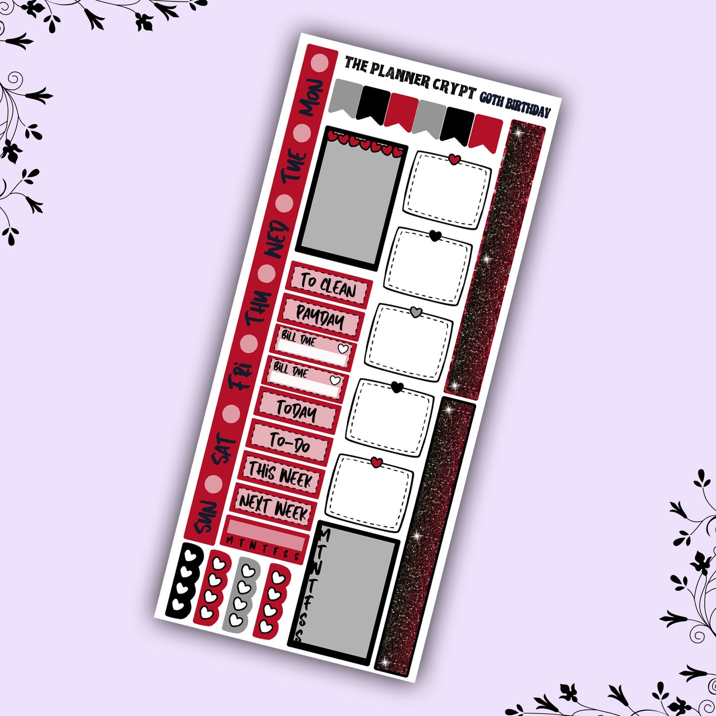 Hobonichi weeks weekly planner sticker kit, goth planner stickers, goth birthday