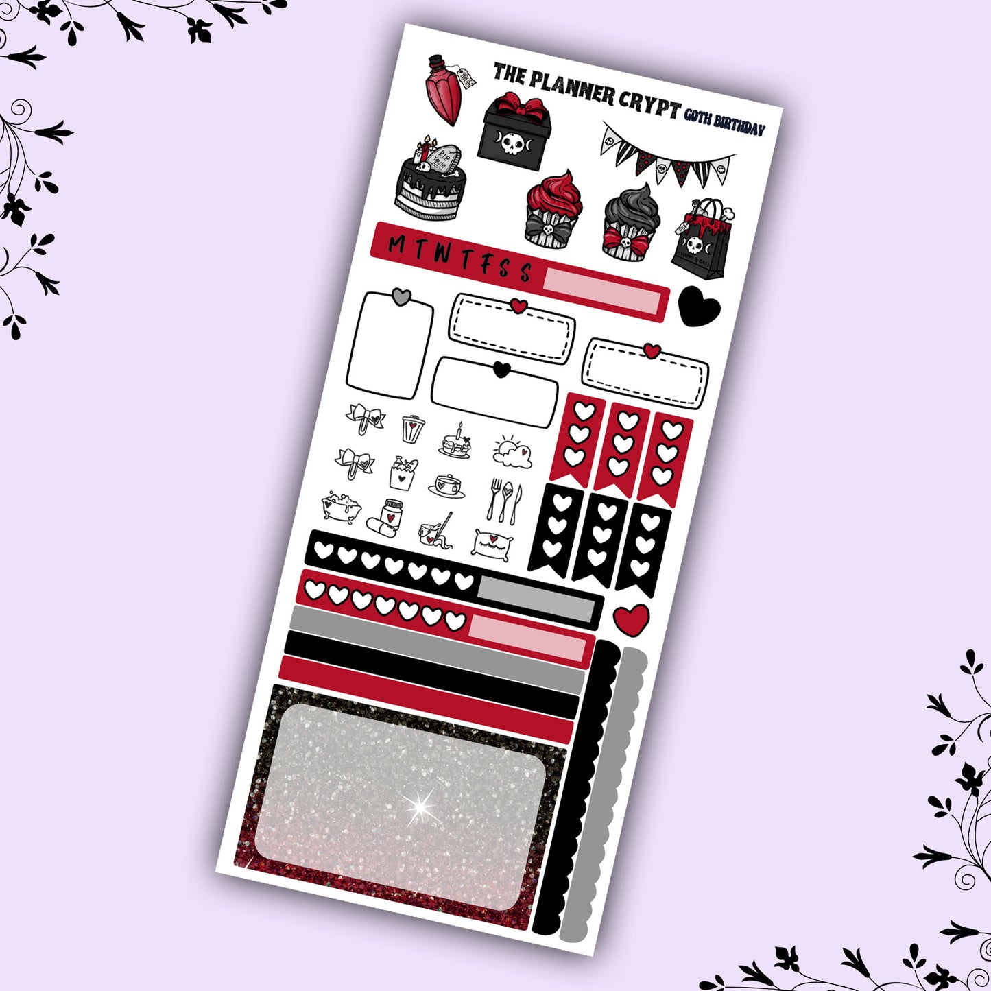 Hobonichi weeks weekly planner sticker kit, goth planner stickers, goth birthday