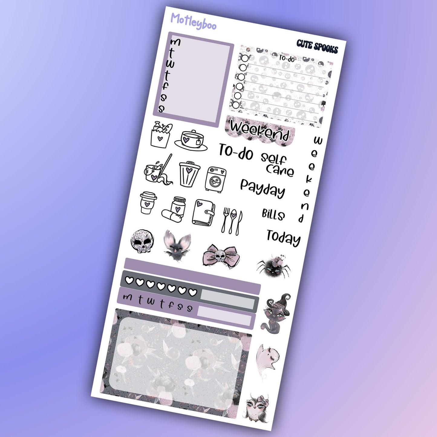 Hobonichi weeks, weekly planner sticker kit, goth planner stickers, bullet journal stickers, small planner stickers, cute spook