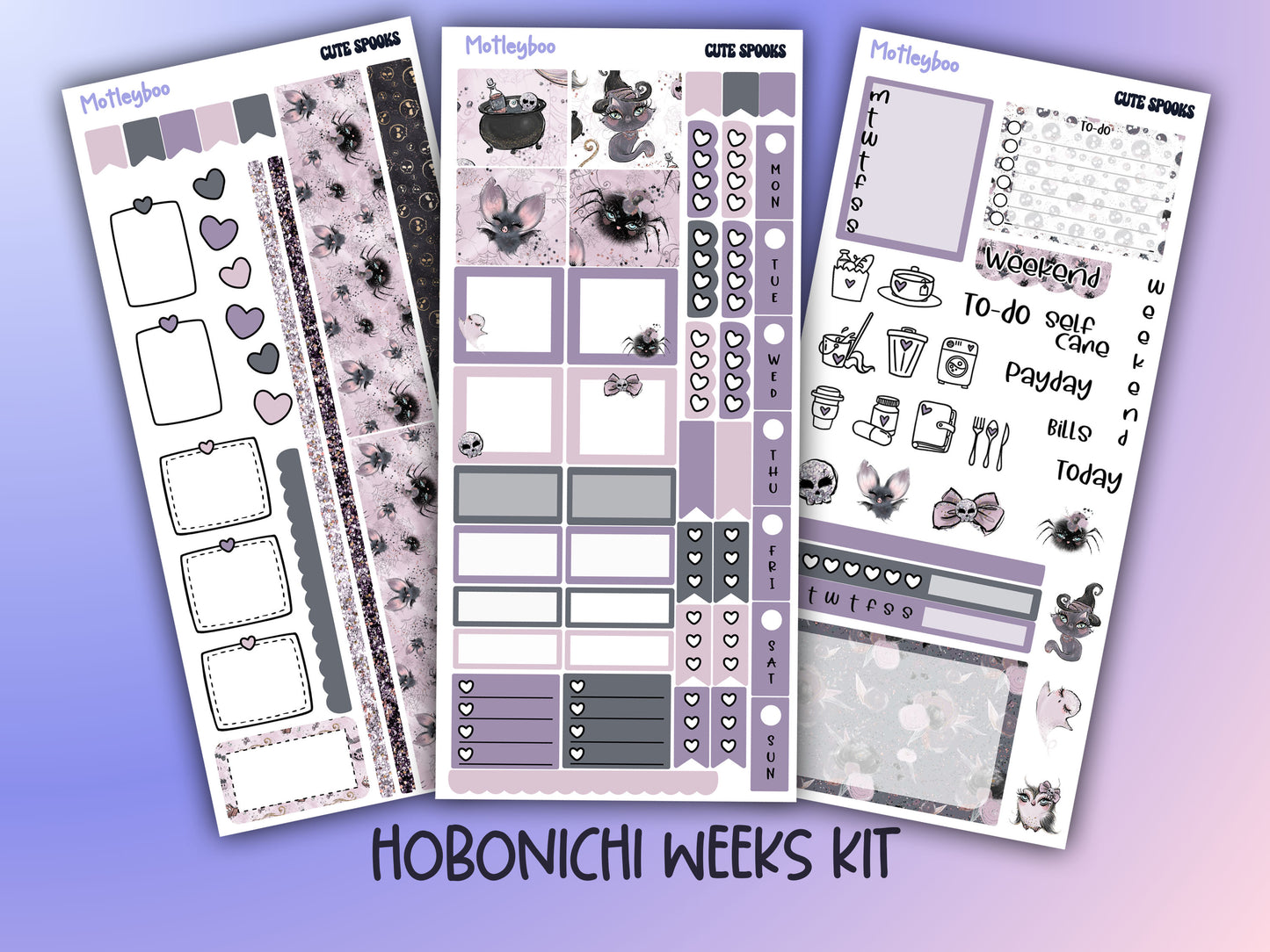 Hobonichi weeks, weekly planner sticker kit, goth planner stickers, bullet journal stickers, small planner stickers, cute spook