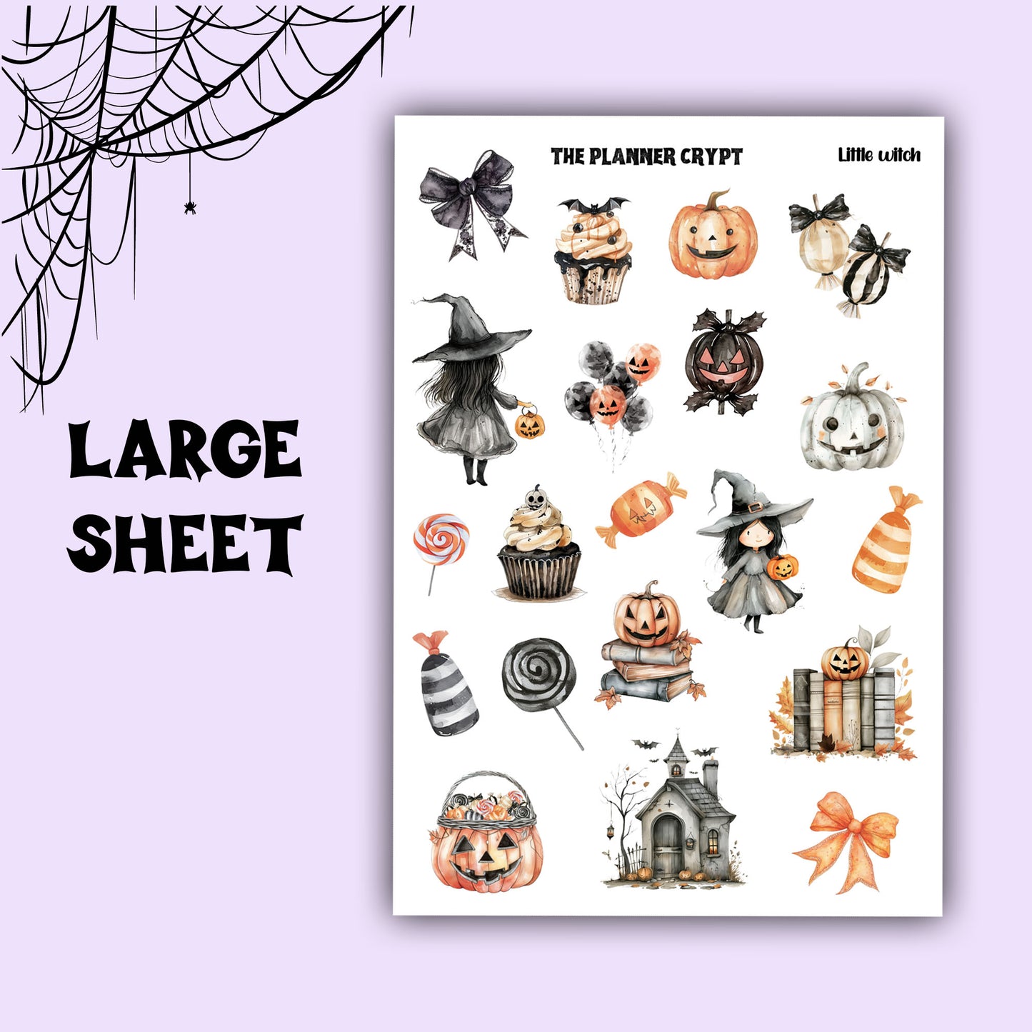 sticker sheet, planner stickers, vertical planner cute stickers, goth stickers, witch stickers, spooky stickers