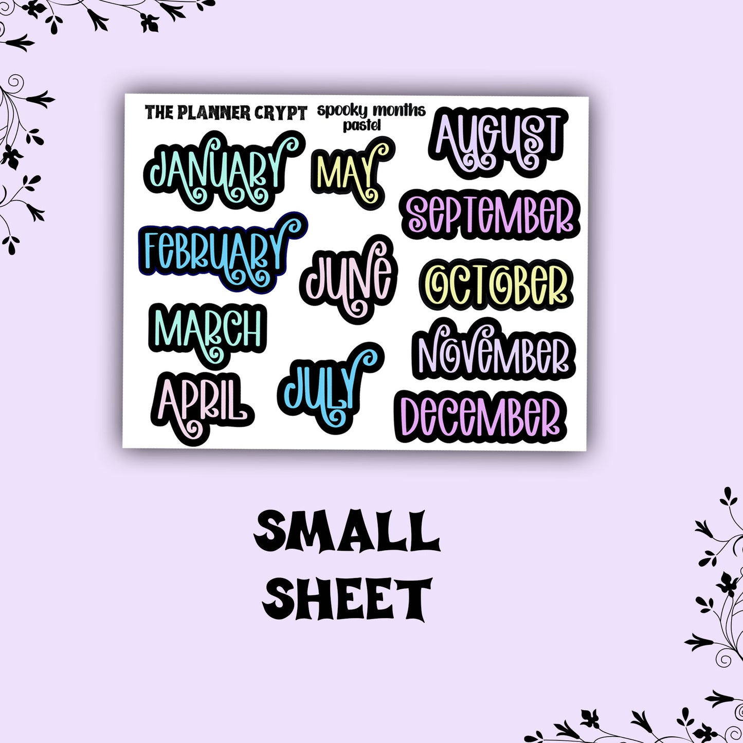 planner header stickers, monthly stickers, weekly planner stickers, pastel goth stickers, monthly headers, gothic planner stickers