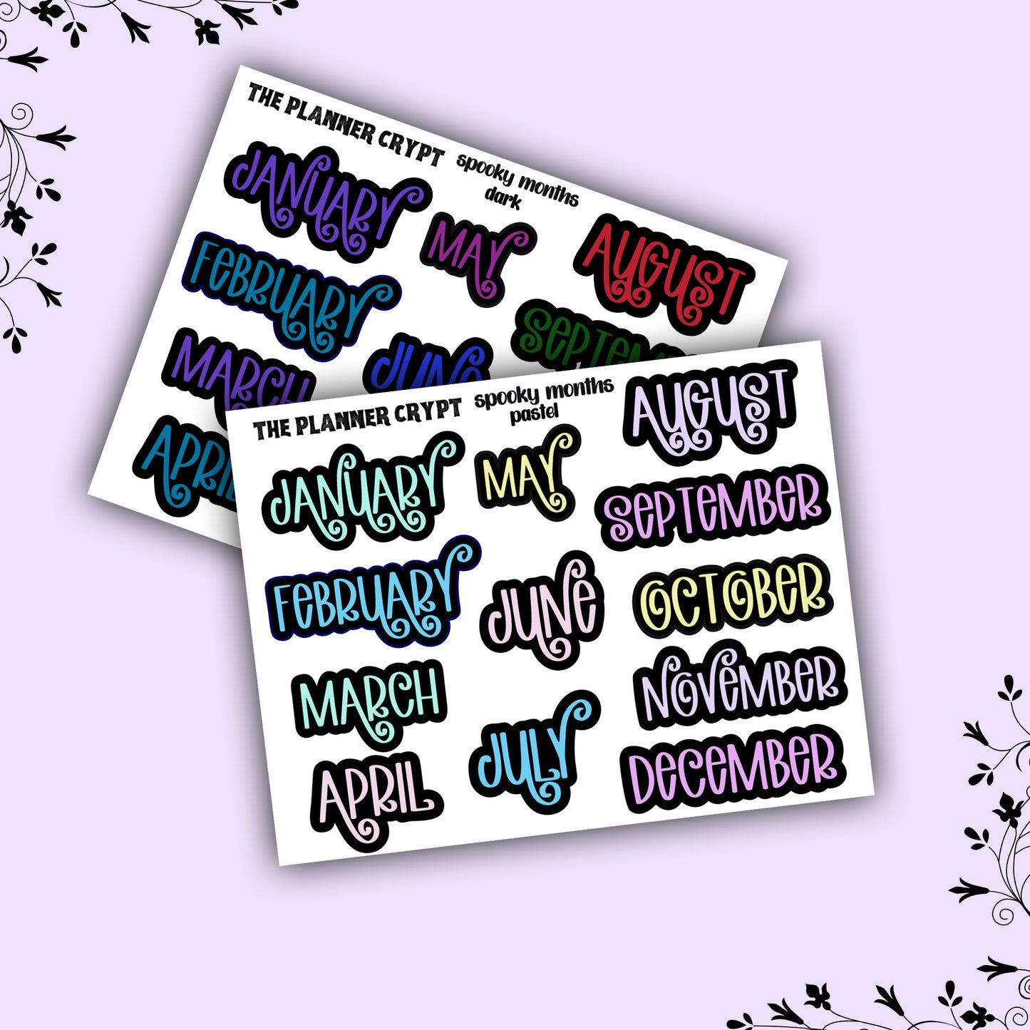 planner header stickers, monthly stickers, weekly planner stickers, pastel goth stickers, monthly headers, gothic planner stickers