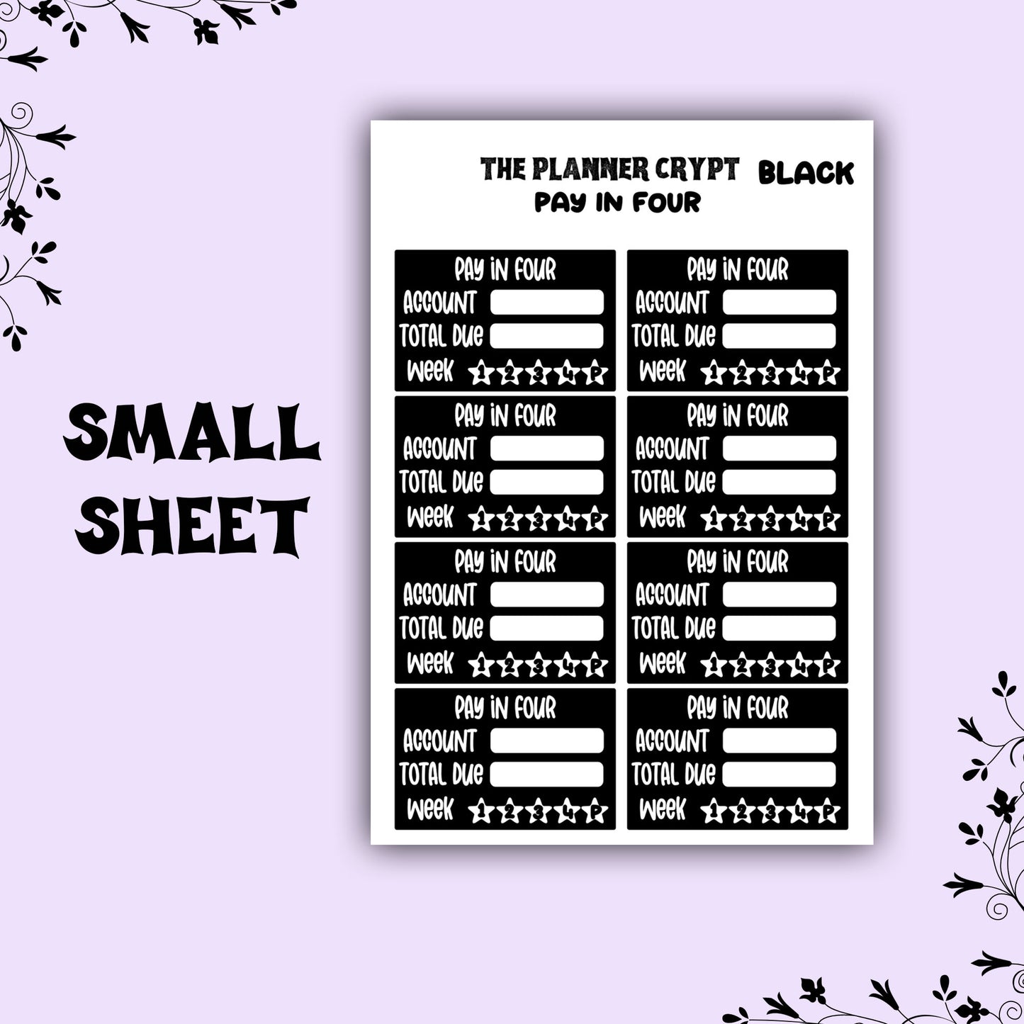 weekly planner stickers, pay in four, gothic stickers, tracking stickers, functional stickers, monthly planner stickers, budgeting stickers