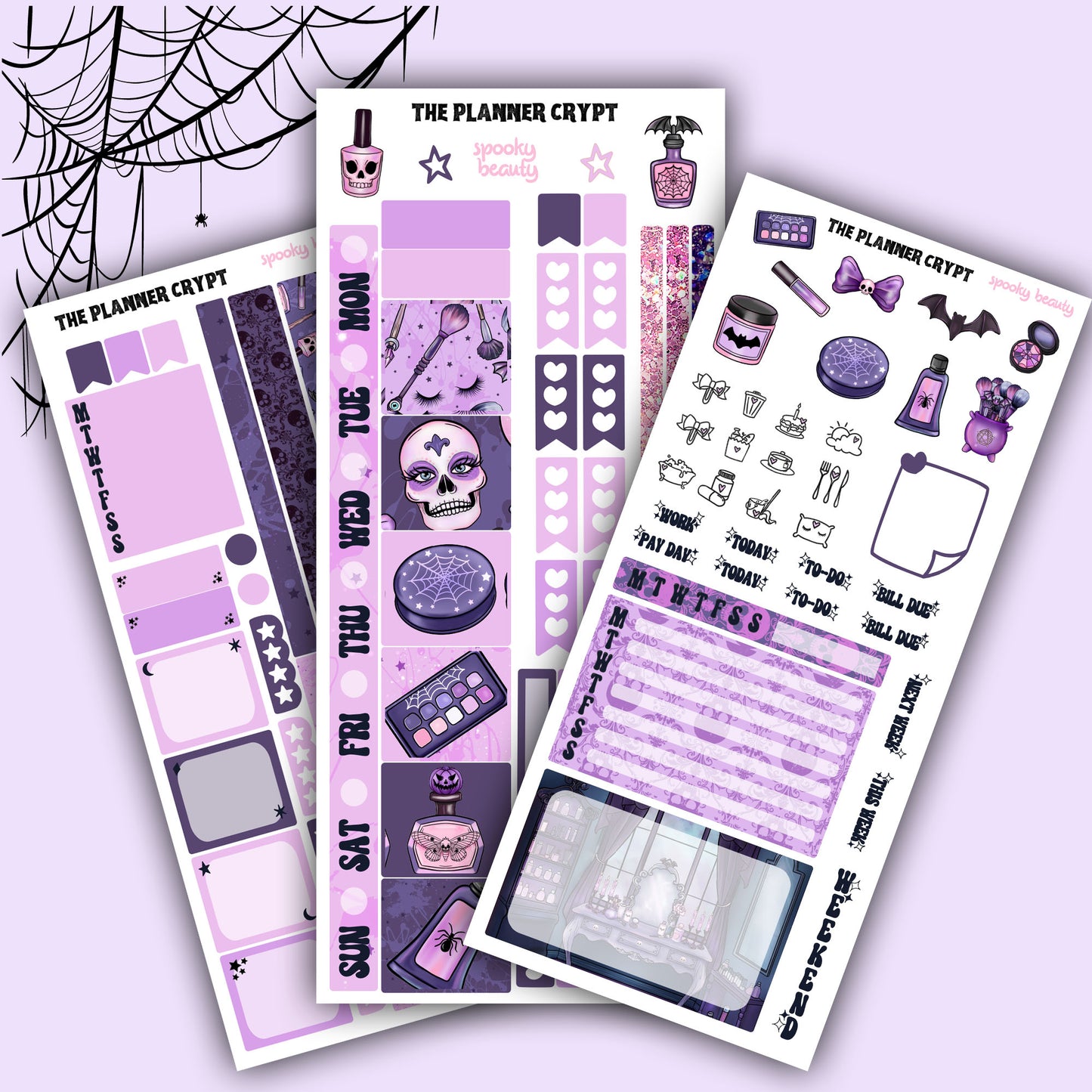 Hobonichi weeks, sticker kit, hobonichi planner, goth planner, witch vibes, spooky beauty, stickers, goth sticker, goth make up, summer goth