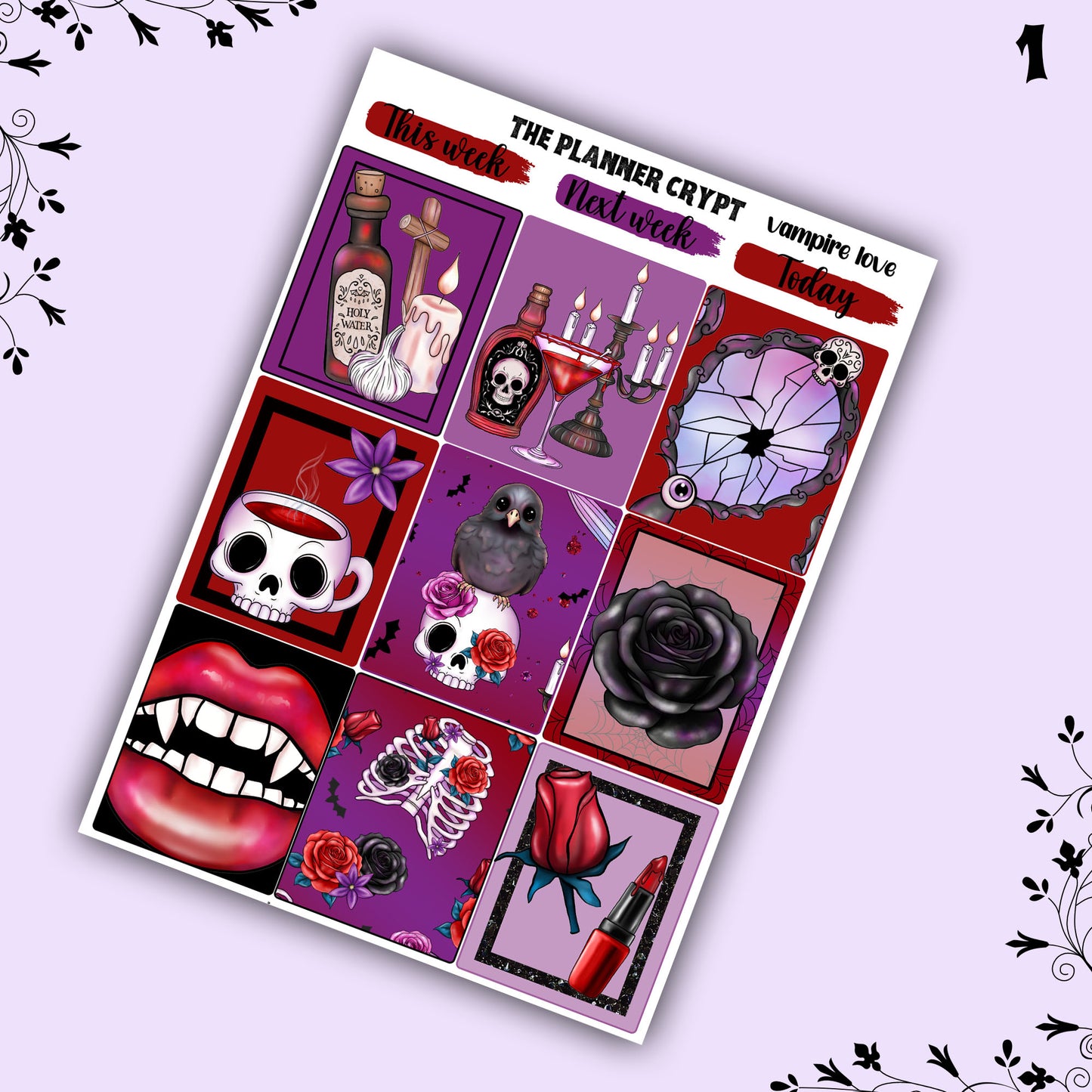 weekly planner, sticker kit, Vampire stickers, halloween planner kit, planner stickers, vertical planner, goth planner