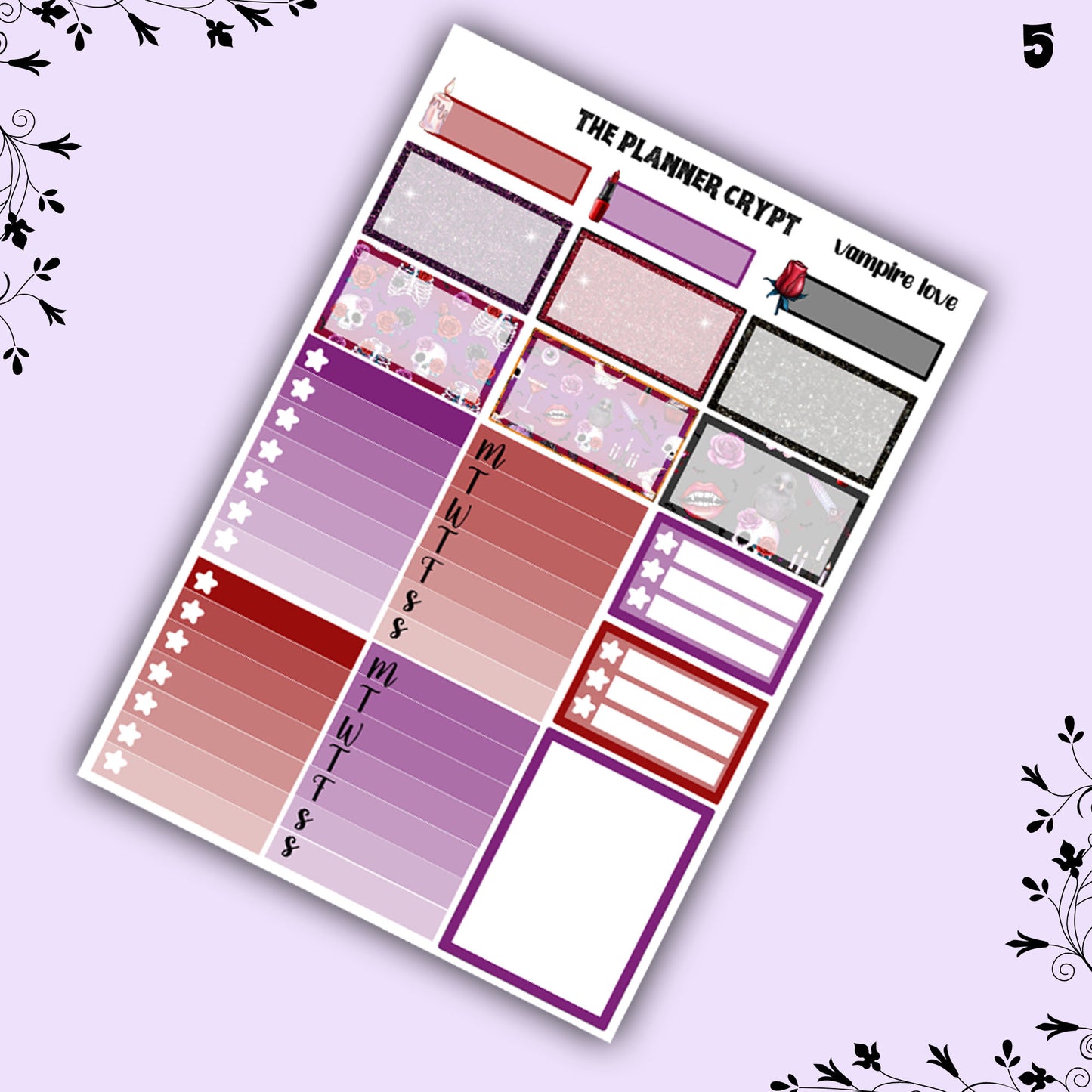 weekly planner, sticker kit, Vampire stickers, halloween planner kit, planner stickers, vertical planner, goth planner