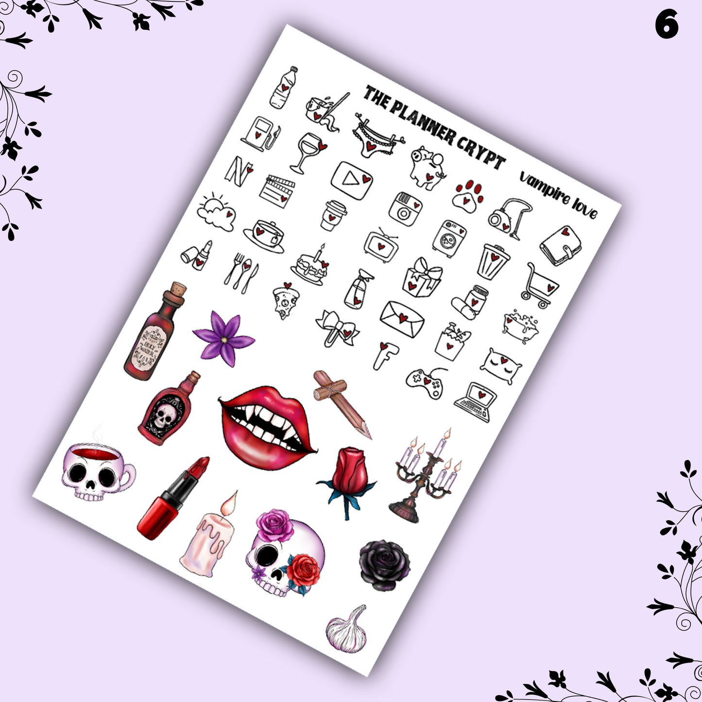 weekly planner, sticker kit, Vampire stickers, halloween planner kit, planner stickers, vertical planner, goth planner