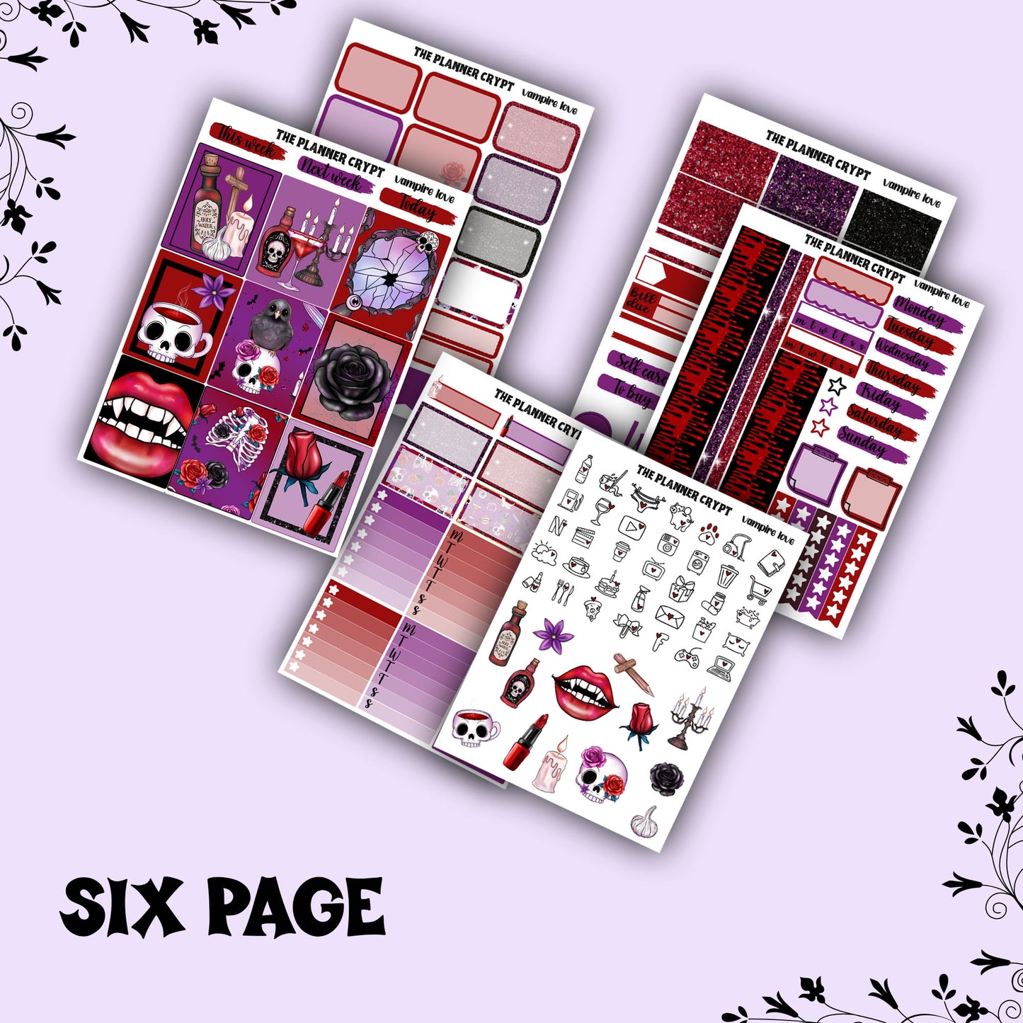 weekly planner, sticker kit, Vampire stickers, halloween planner kit, planner stickers, vertical planner, goth planner