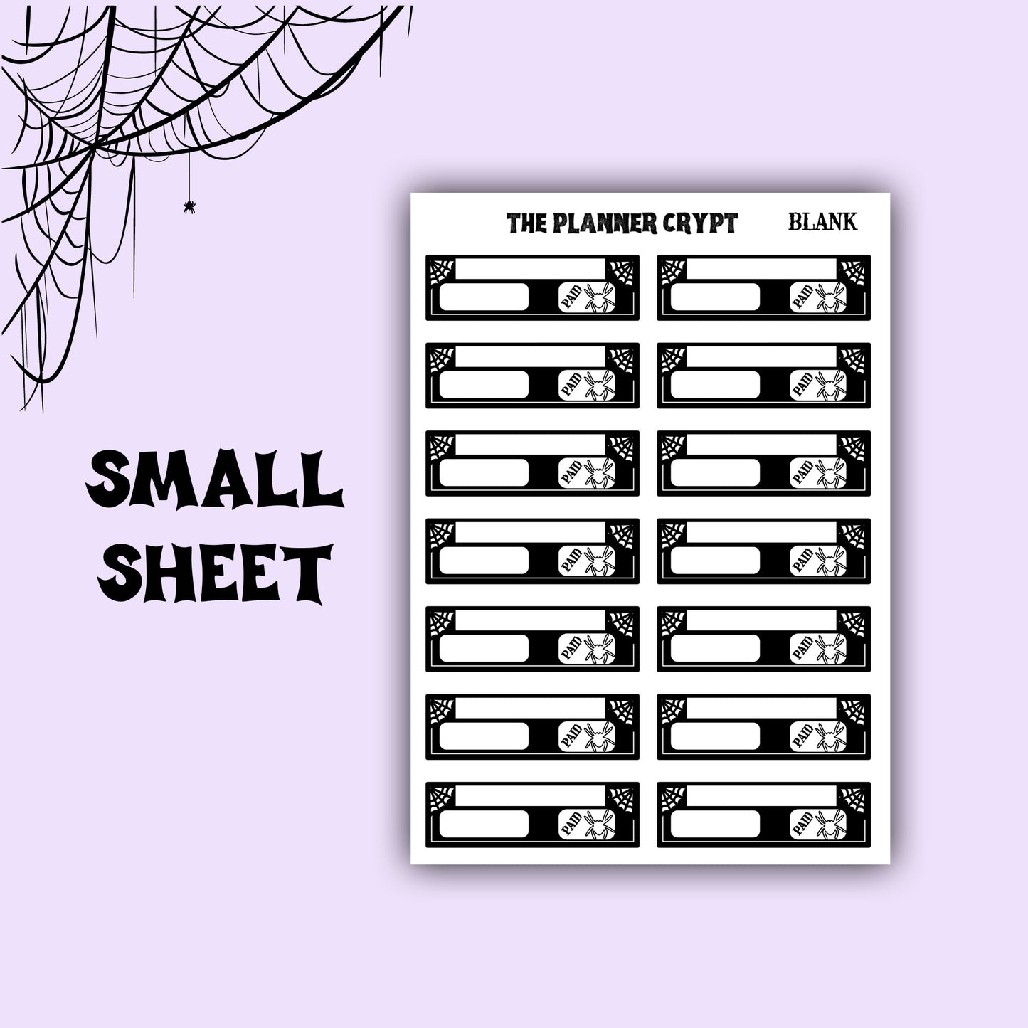 planner stickers, bill stickers, vertical planner, gothic planner, functional stickers, black and white, spiderweb stickers, header sticker