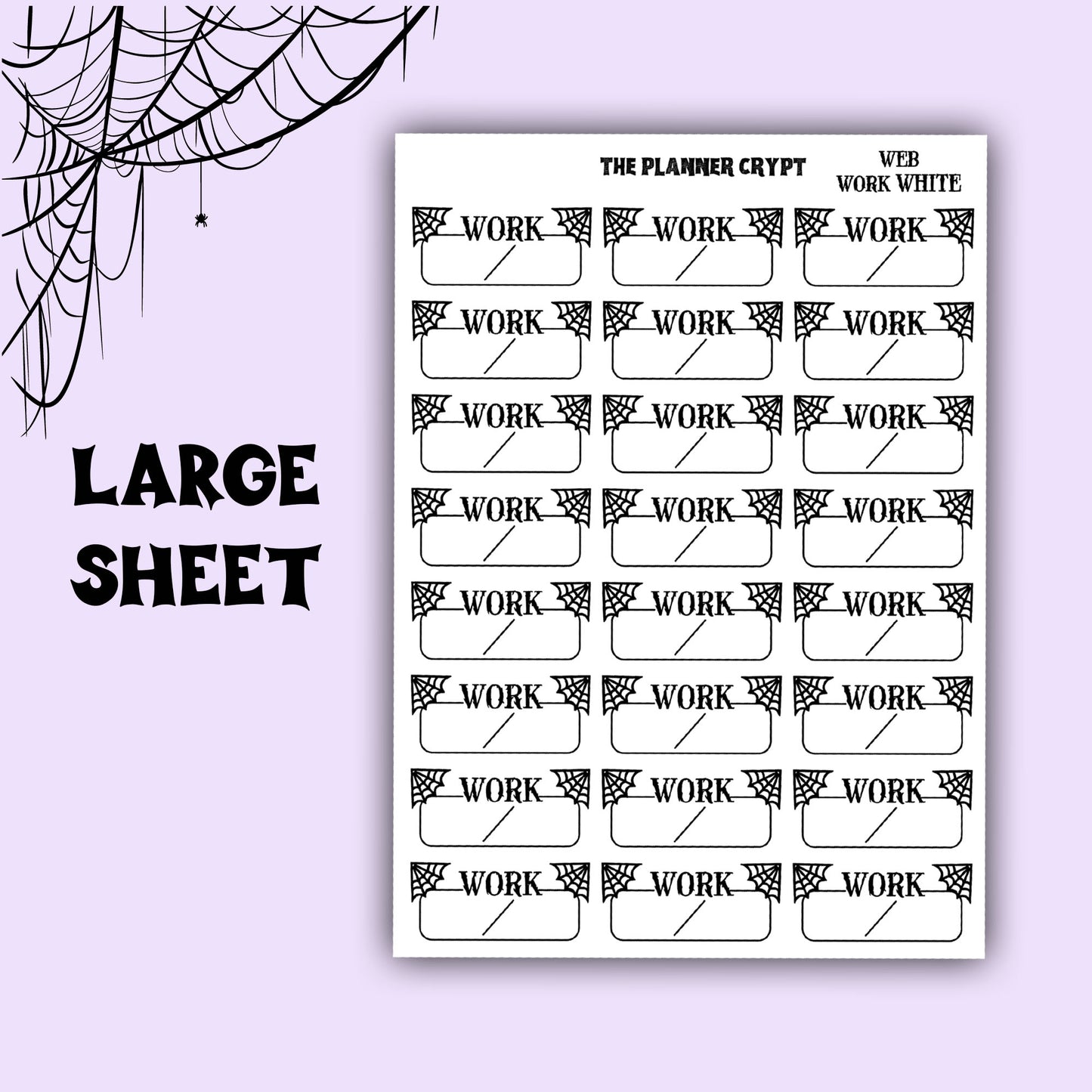 planner stickers, work stickers, vertical planner, gothic planner, functional stickers, black and white, spiderweb stickers, header sticker