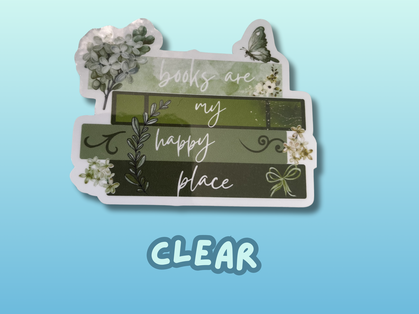 Books are my happy place sticker, gifts for book lovers, green sticker, die cut sticker, laminated, laptop sticker, vinyl sticker, bookish