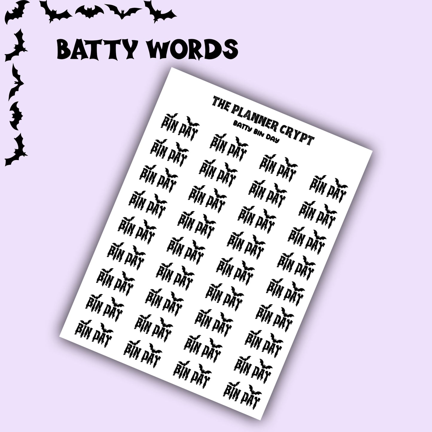 Script words, planner stickers, bats, spooky, goth planner, vertical planner, small journal, functional stickers, weekly planner, hobo week