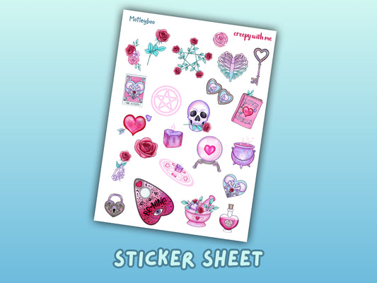 valentines day sticker sheet, spooky love stickers, spooky stickers, goth planner