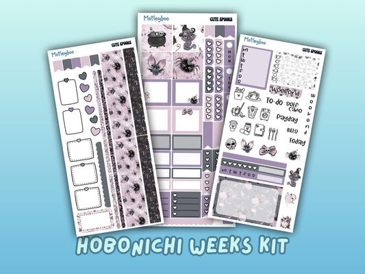 Hobonichi weeks, weekly planner sticker kit, goth planner stickers, bullet journal stickers, small planner stickers, cute spook