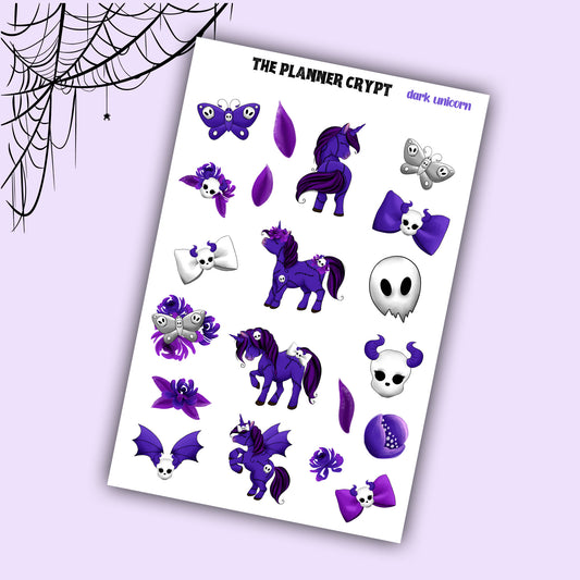 planner stickers, unicorn stickers, fantasy stickers, gothic planner, deco stickers, halloween stickers, goth stickers, cute and spooky