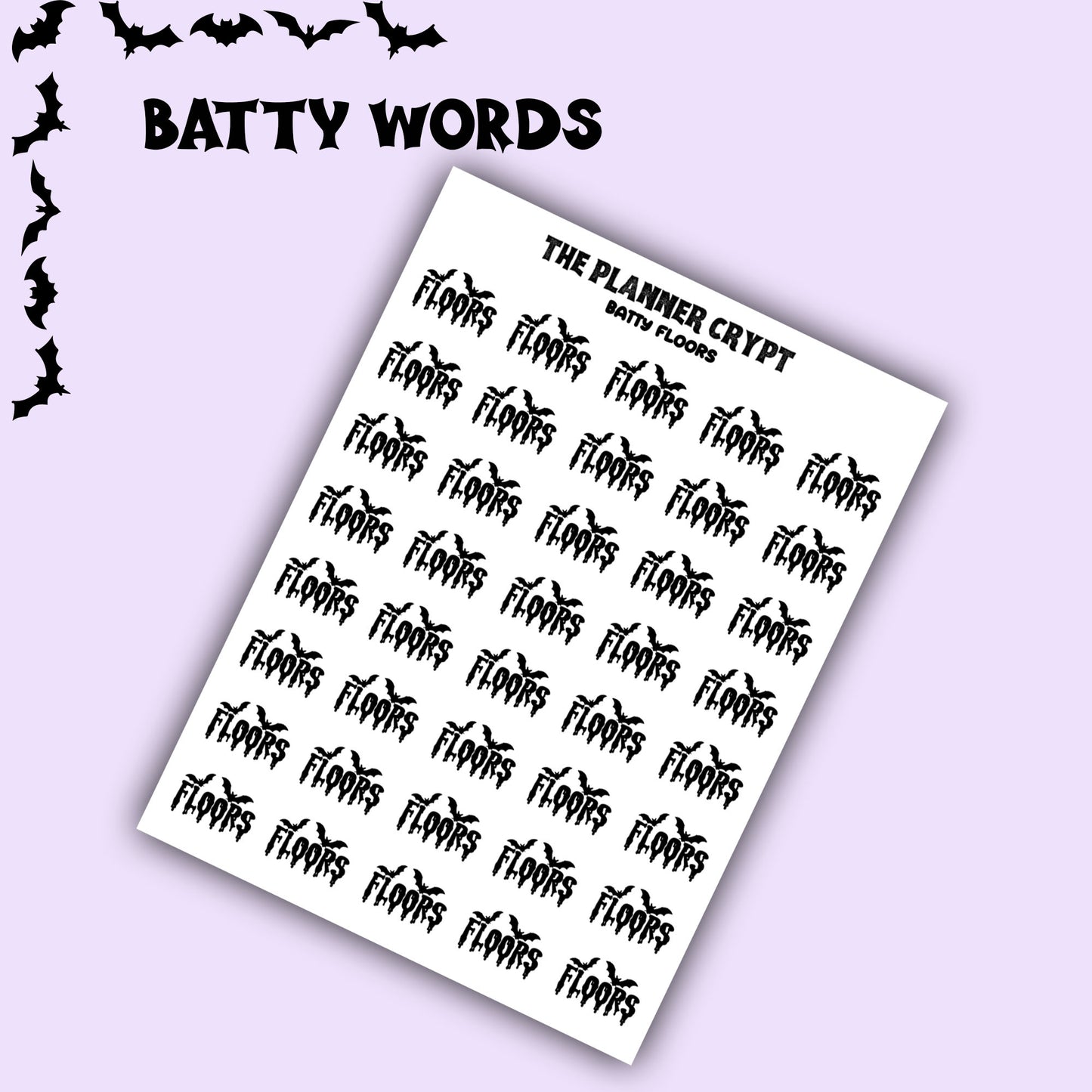 Script words, planner stickers, bats, spooky, goth planner, vertical planner, small journal, functional stickers, weekly planner, hobo week