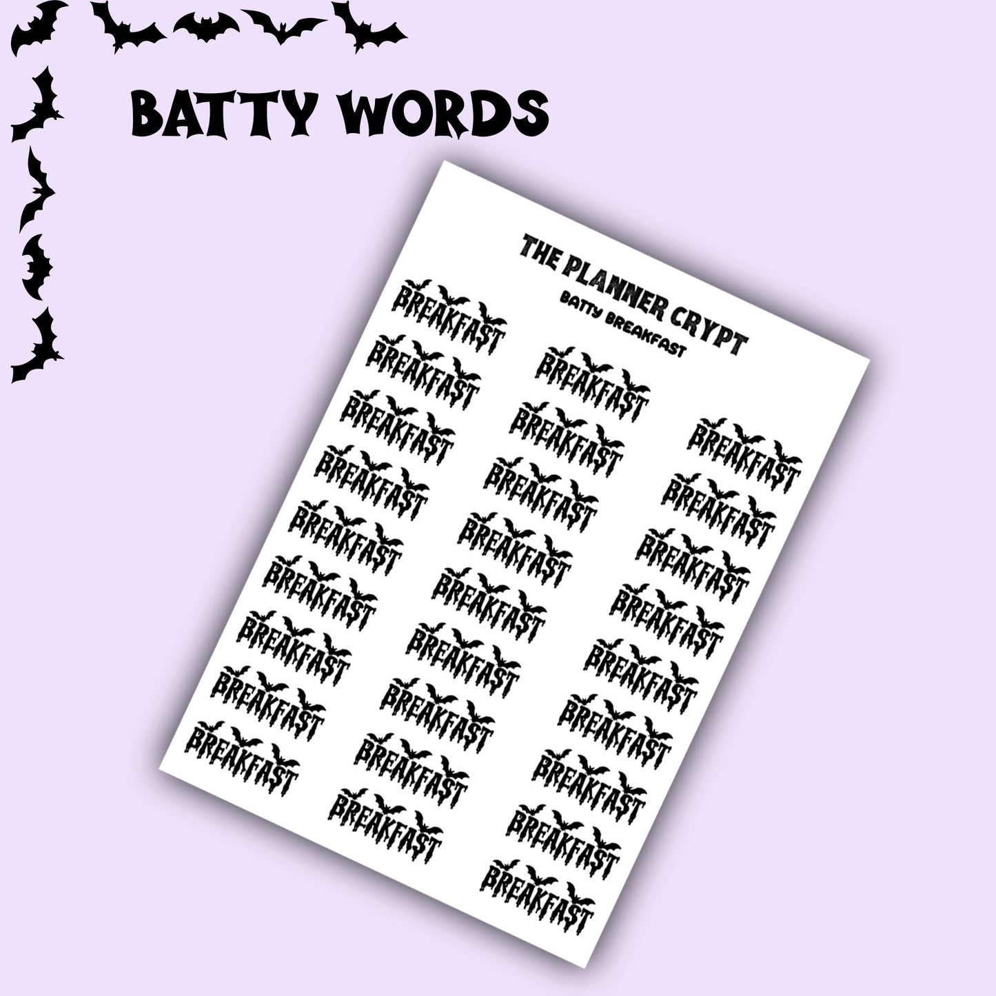 Script words, planner stickers, bats, spooky, goth planner, vertical planner, small journal, functional stickers, weekly planner, hobo week