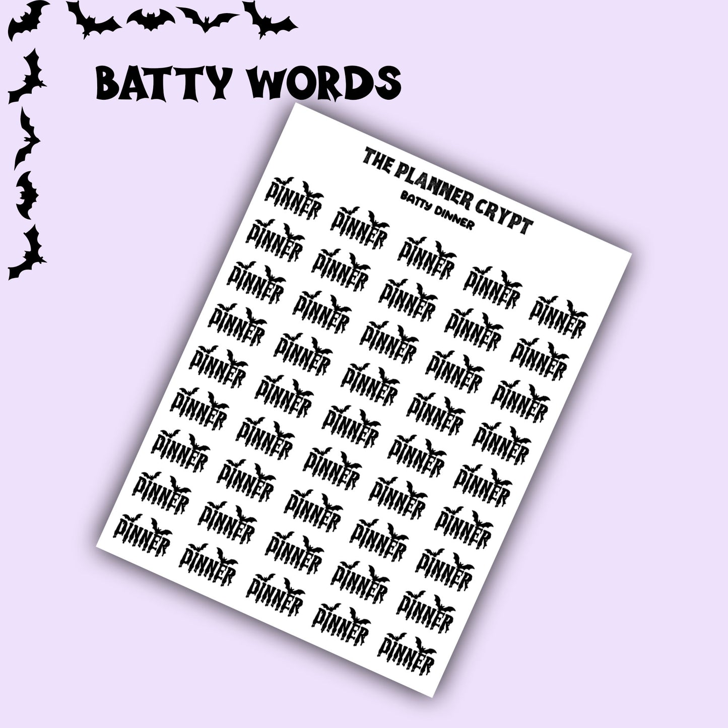 Script words, planner stickers, bats, spooky, goth planner, vertical planner, small journal, functional stickers, weekly planner, hobo week