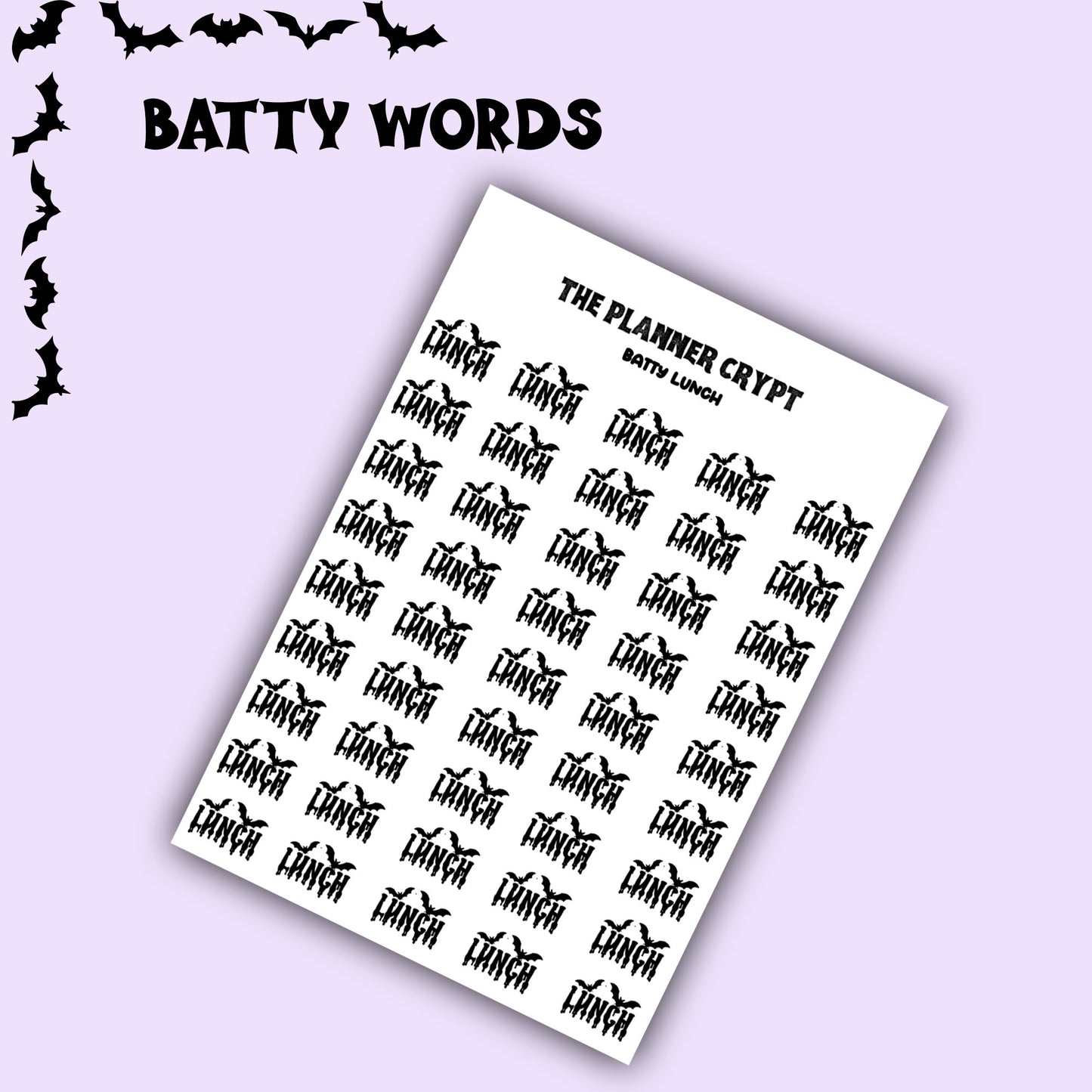 Script words, planner stickers, bats, spooky, goth planner, vertical planner, small journal, functional stickers, weekly planner, hobo week
