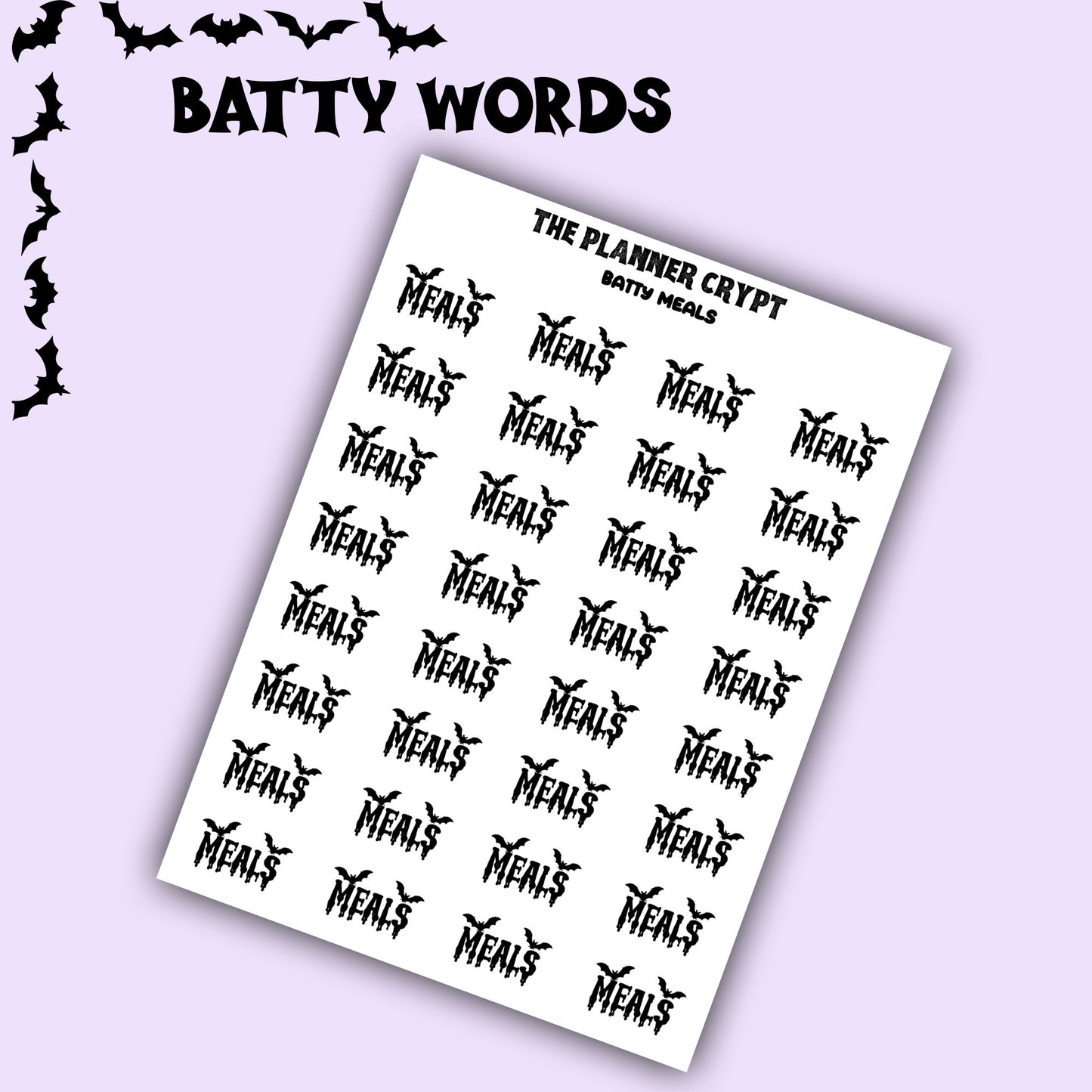 Script words, planner stickers, bats, spooky, goth planner, vertical planner, small journal, functional stickers, weekly planner, hobo week
