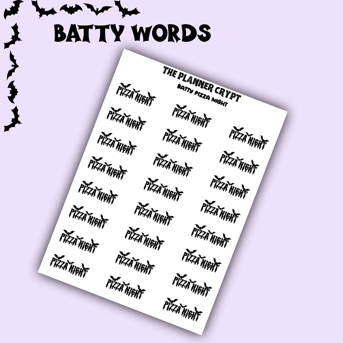 Script words, planner stickers, bats, spooky, goth planner, vertical planner, small journal, functional stickers, weekly planner, hobo week