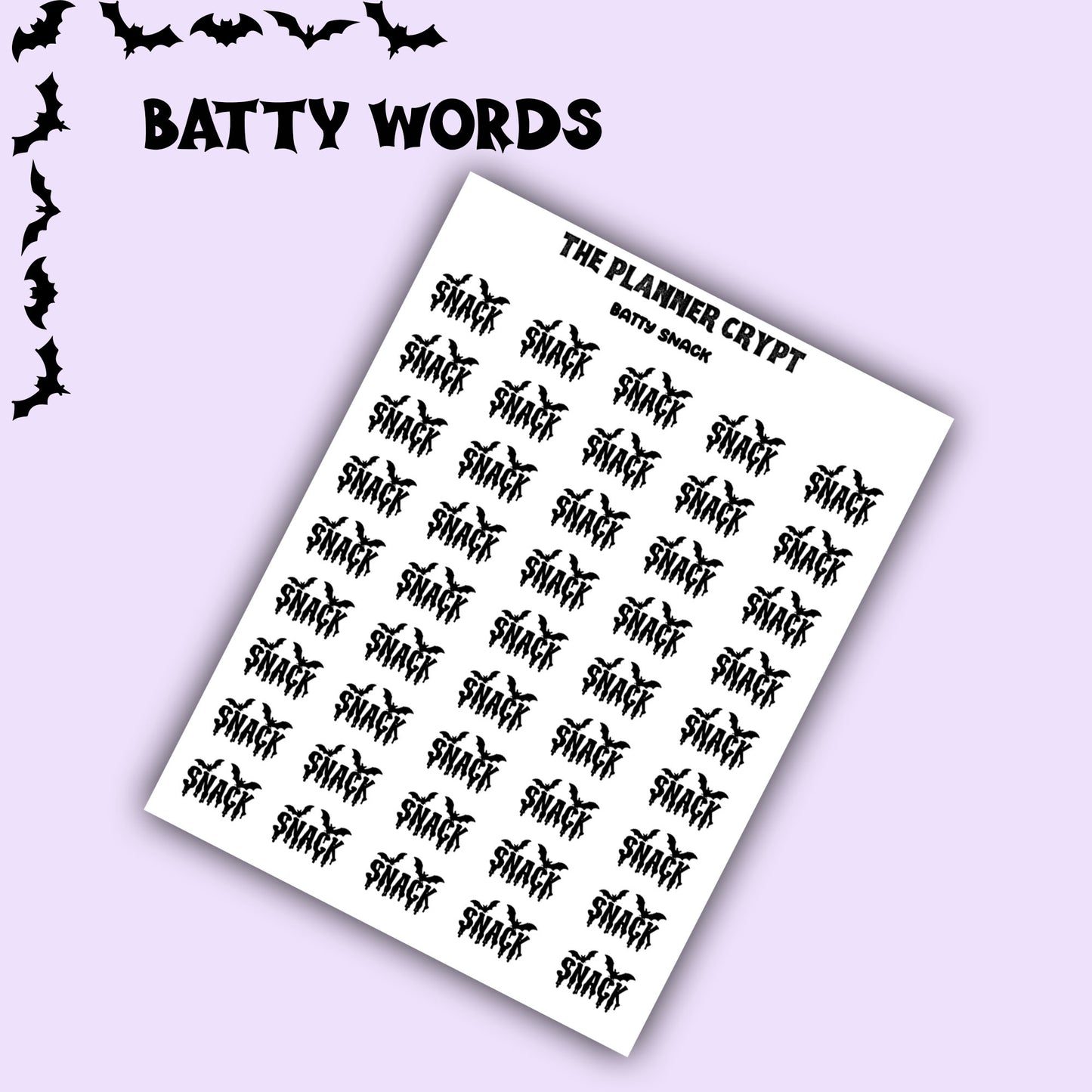 Script words, planner stickers, bats, spooky, goth planner, vertical planner, small journal, functional stickers, weekly planner, hobo week