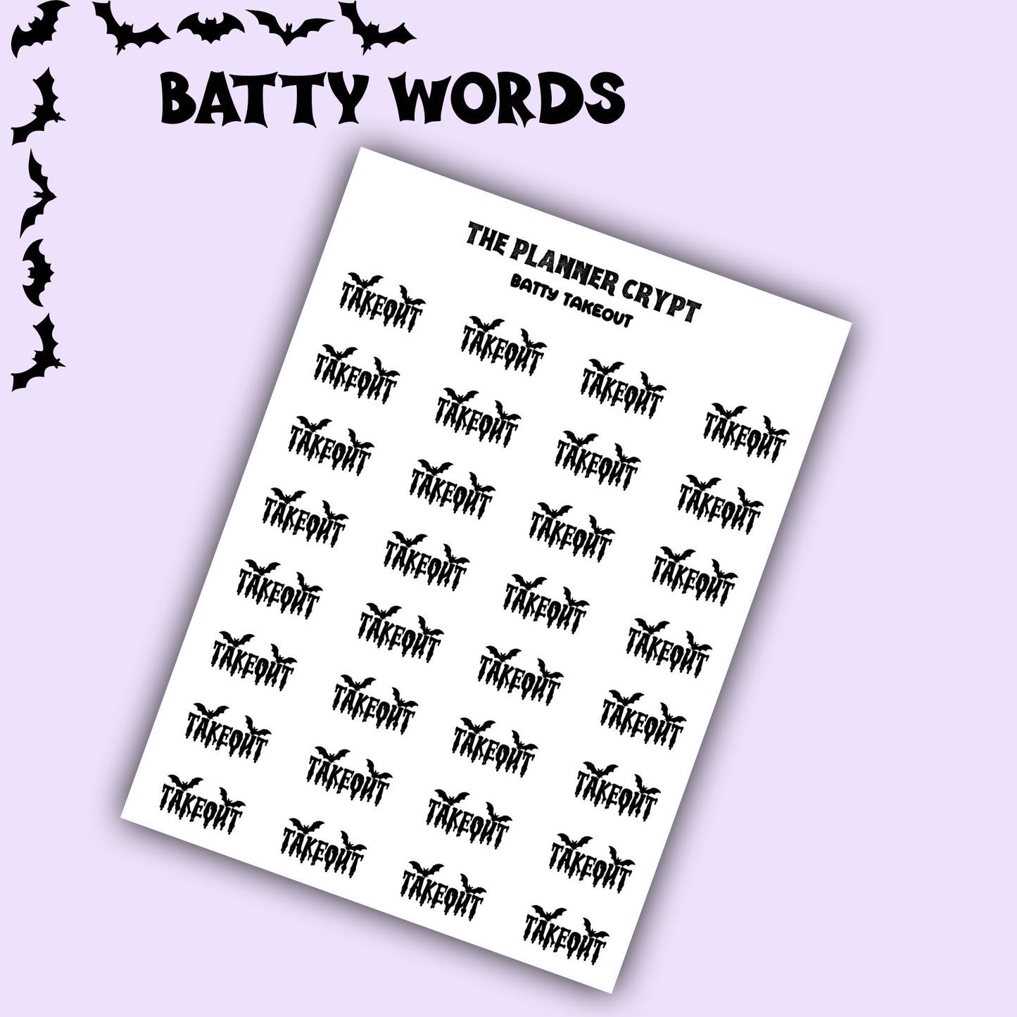 Script words, planner stickers, bats, spooky, goth planner, vertical planner, small journal, functional stickers, weekly planner, hobo week