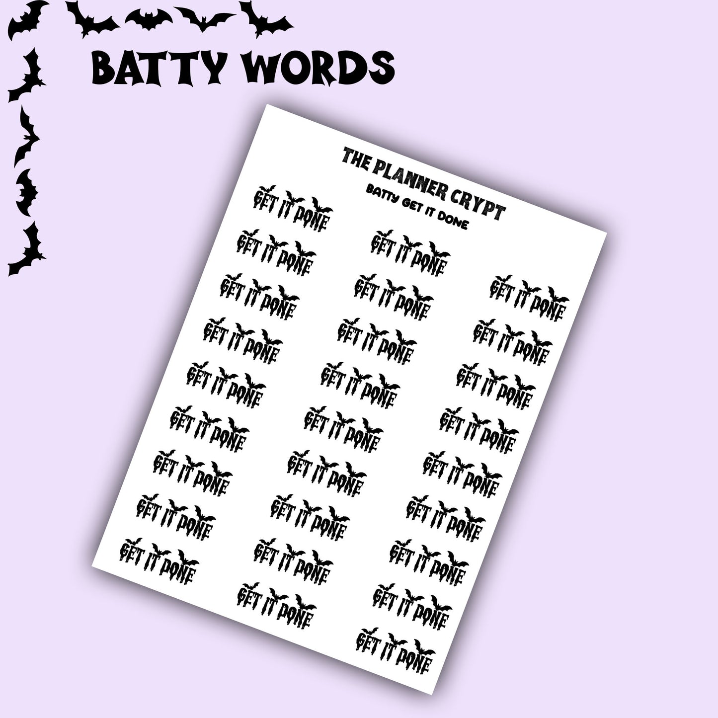 Script words, planner stickers, bats, spooky, goth planner, vertical planner, small journal, functional stickers, weekly planner, hobo week