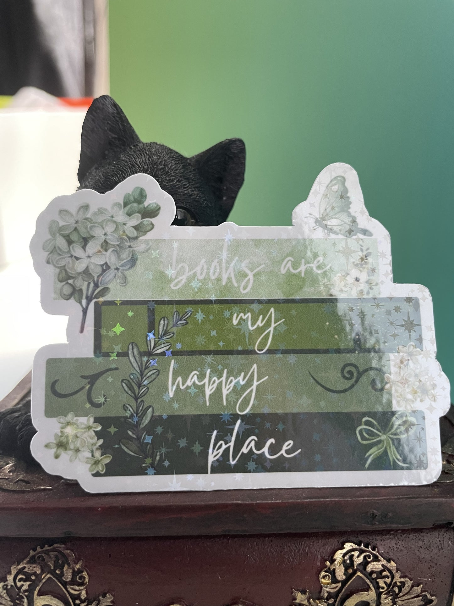 Books are my happy place sticker, gifts for book lovers, green sticker, die cut sticker, laminated, laptop sticker, vinyl sticker, bookish