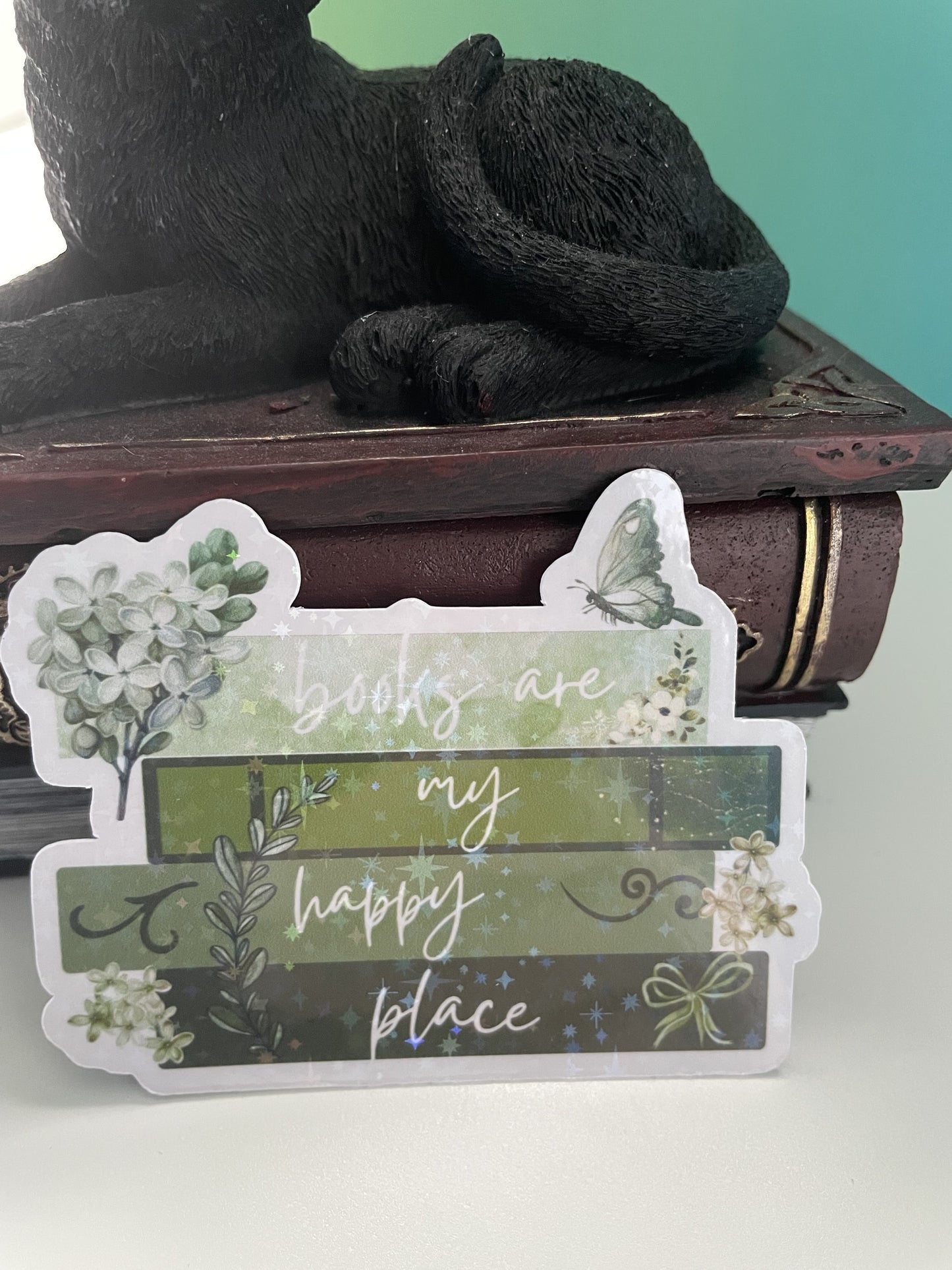 Books are my happy place sticker, gifts for book lovers, green sticker, die cut sticker, laminated, laptop sticker, vinyl sticker, bookish