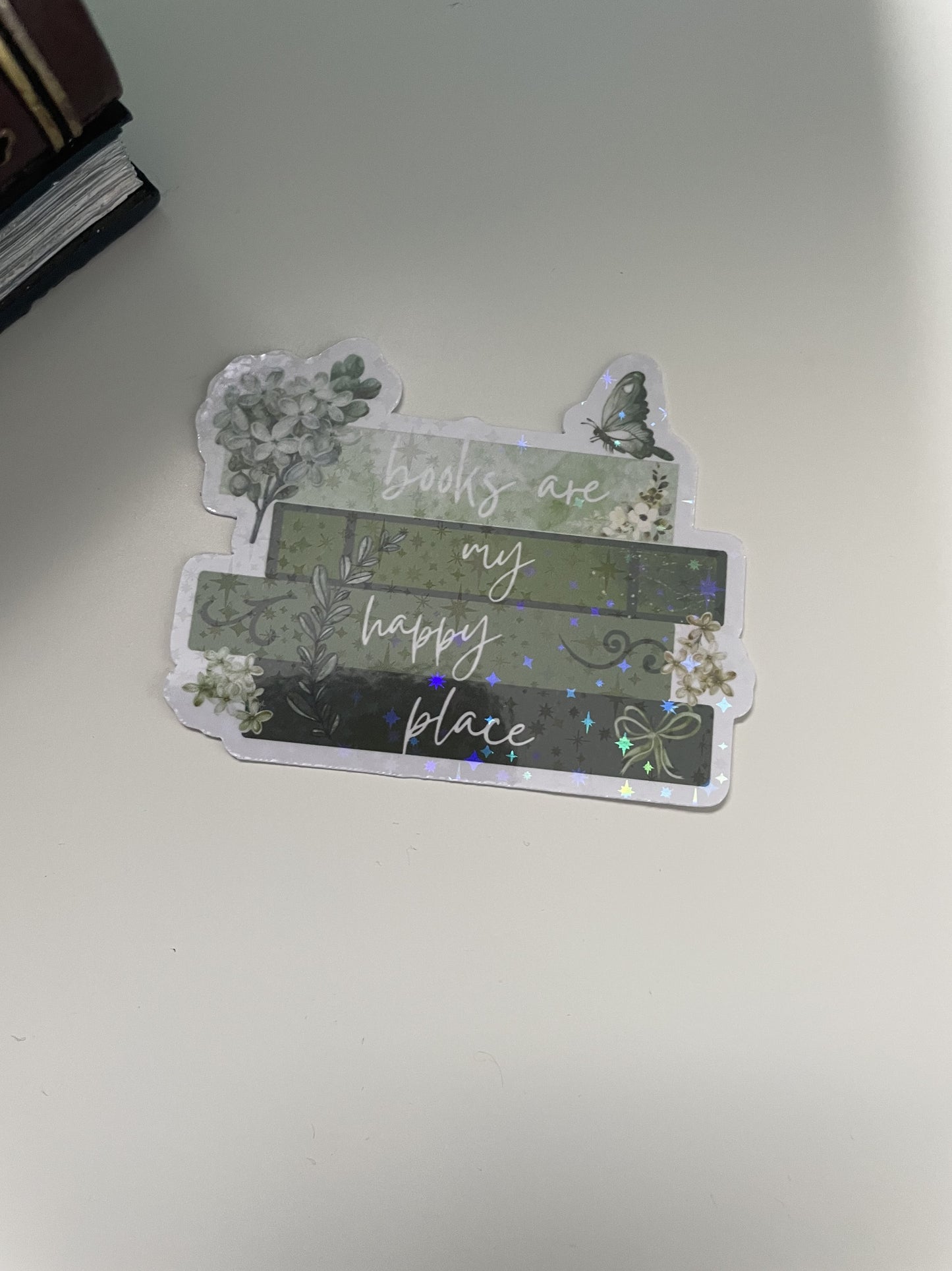 Books are my happy place sticker, gifts for book lovers, green sticker, die cut sticker, laminated, laptop sticker, vinyl sticker, bookish