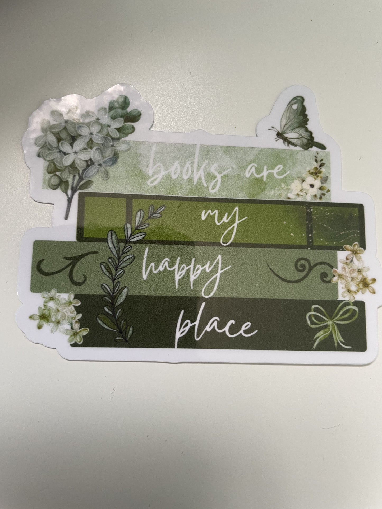 Books are my happy place sticker, gifts for book lovers, green sticker, die cut sticker, laminated, laptop sticker, vinyl sticker, bookish