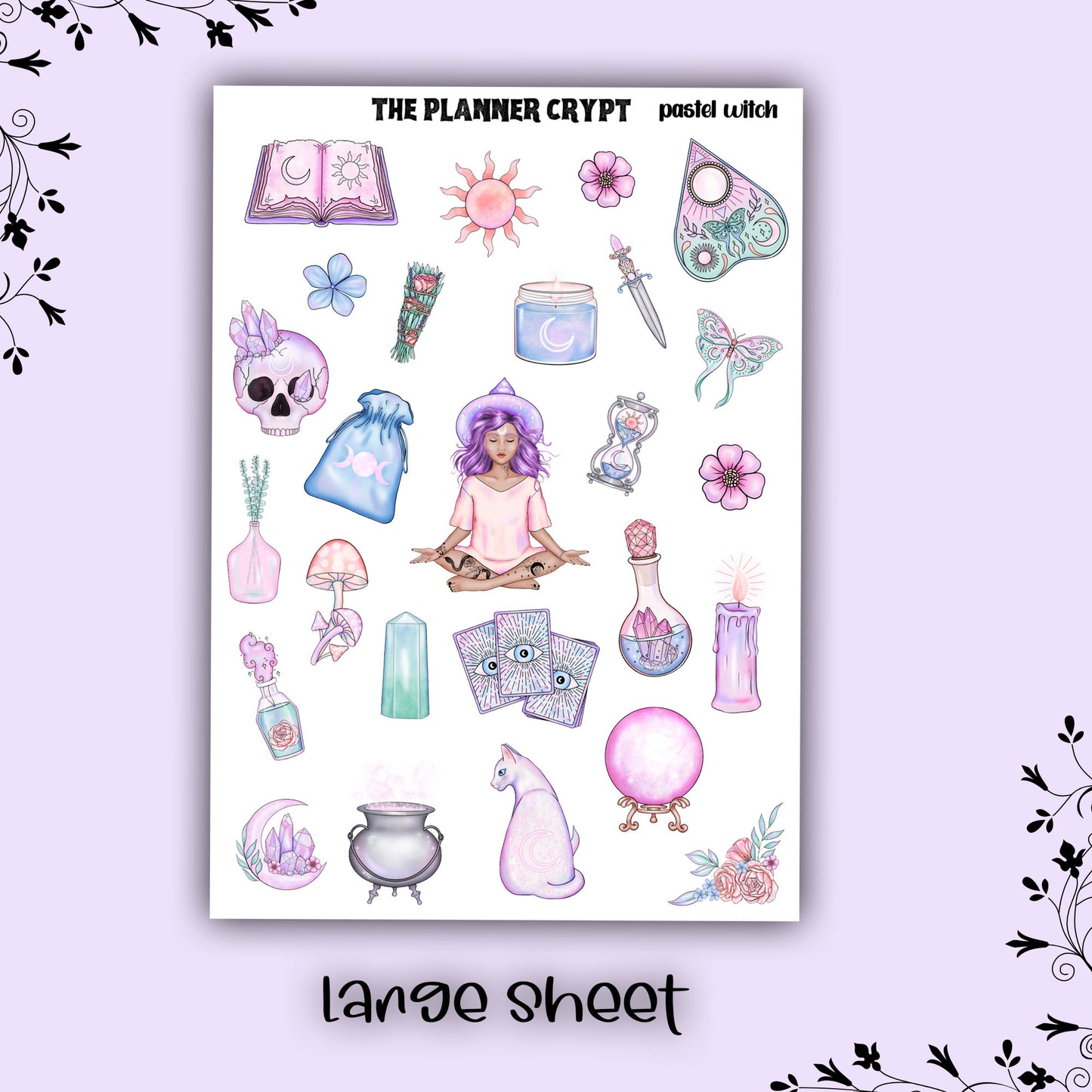 planner stickers, pastel goth, deco stickers, vertical planner, journal, happy planner, pastel goth, witchy stickers, pretty stickers, pastel witch