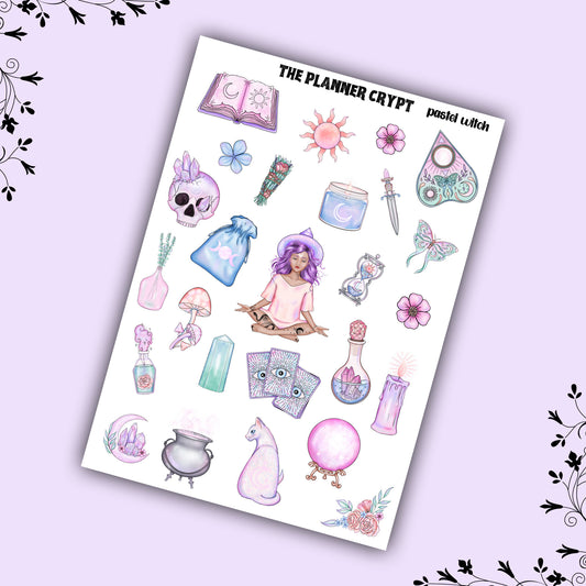 planner stickers, pastel goth, deco stickers, vertical planner, journal, happy planner, pastel goth, witchy stickers, pretty stickers, pastel witch